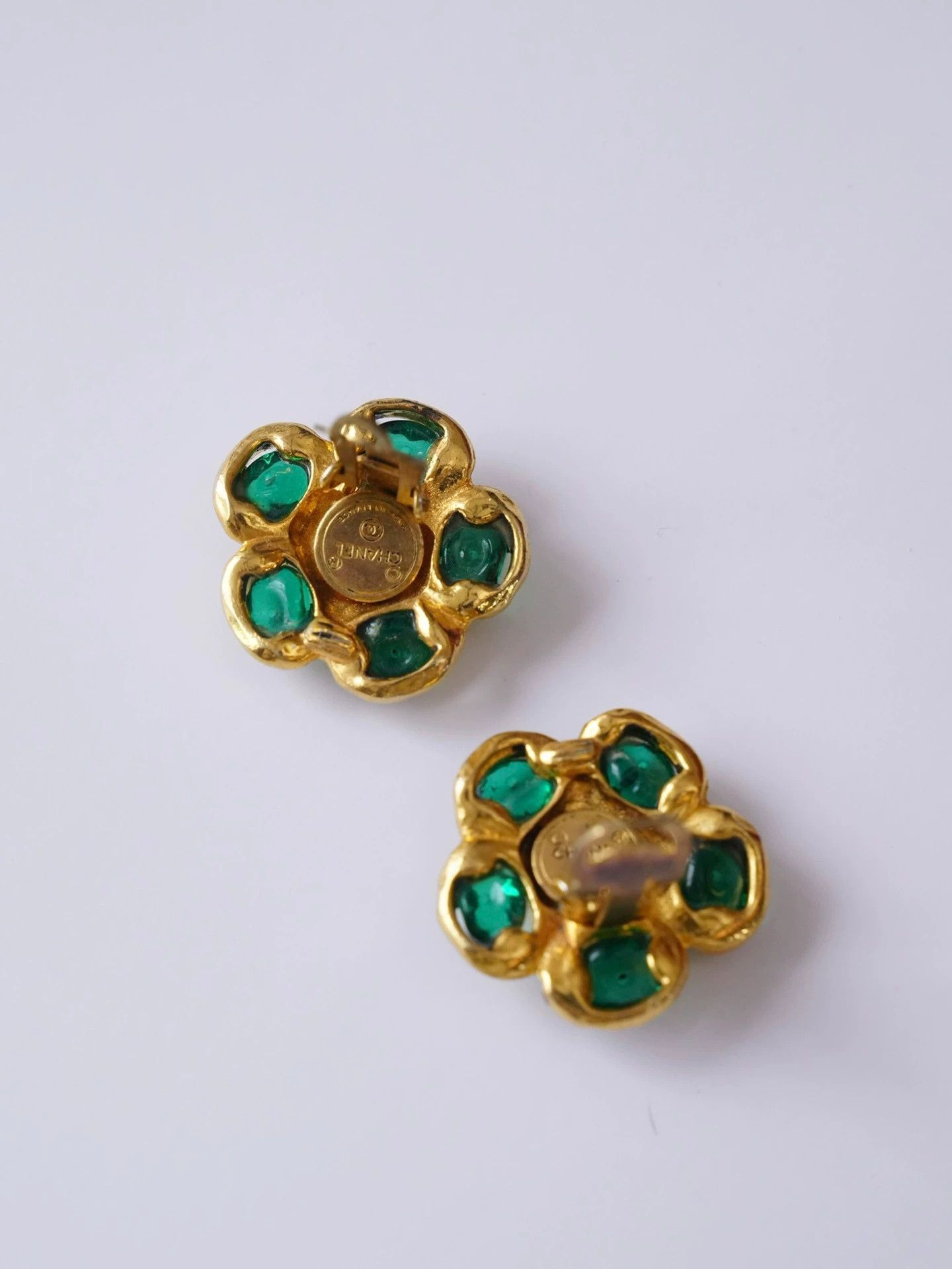 Chanel Chanel Vintage Green Glass Flower Rhinestone Earring 2.8cm Size ONE SIZE - 8 Thumbnail