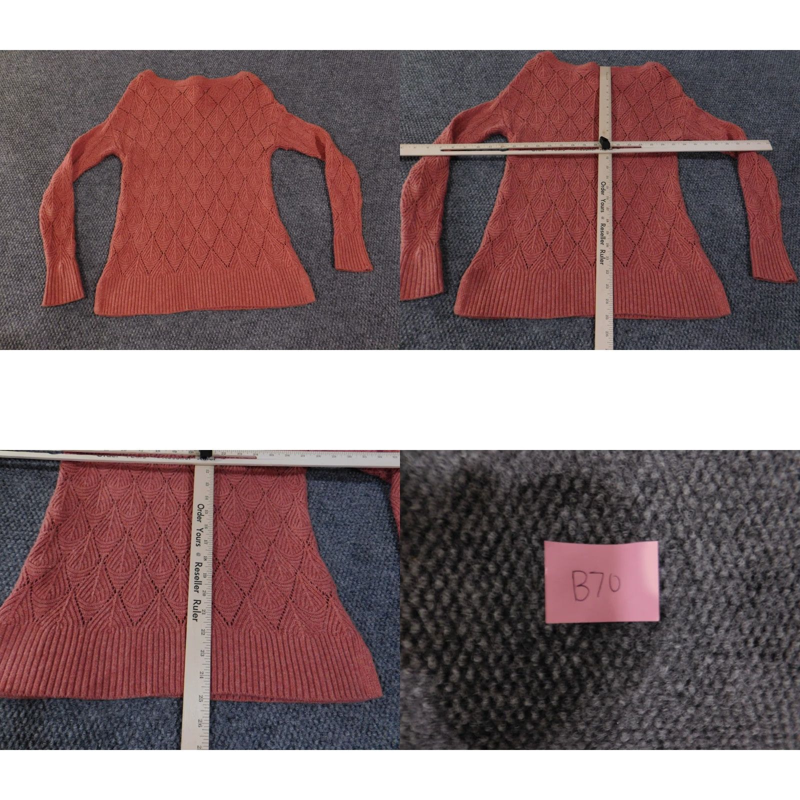 Loft LOFT Womens Small Rust Red Long Sleeve Knit Pullover Diamond Pattern Sweater Crew Neck Pullover Regular Fit Casual Size S / US 4 / IT 40 - 9 Thumbnail