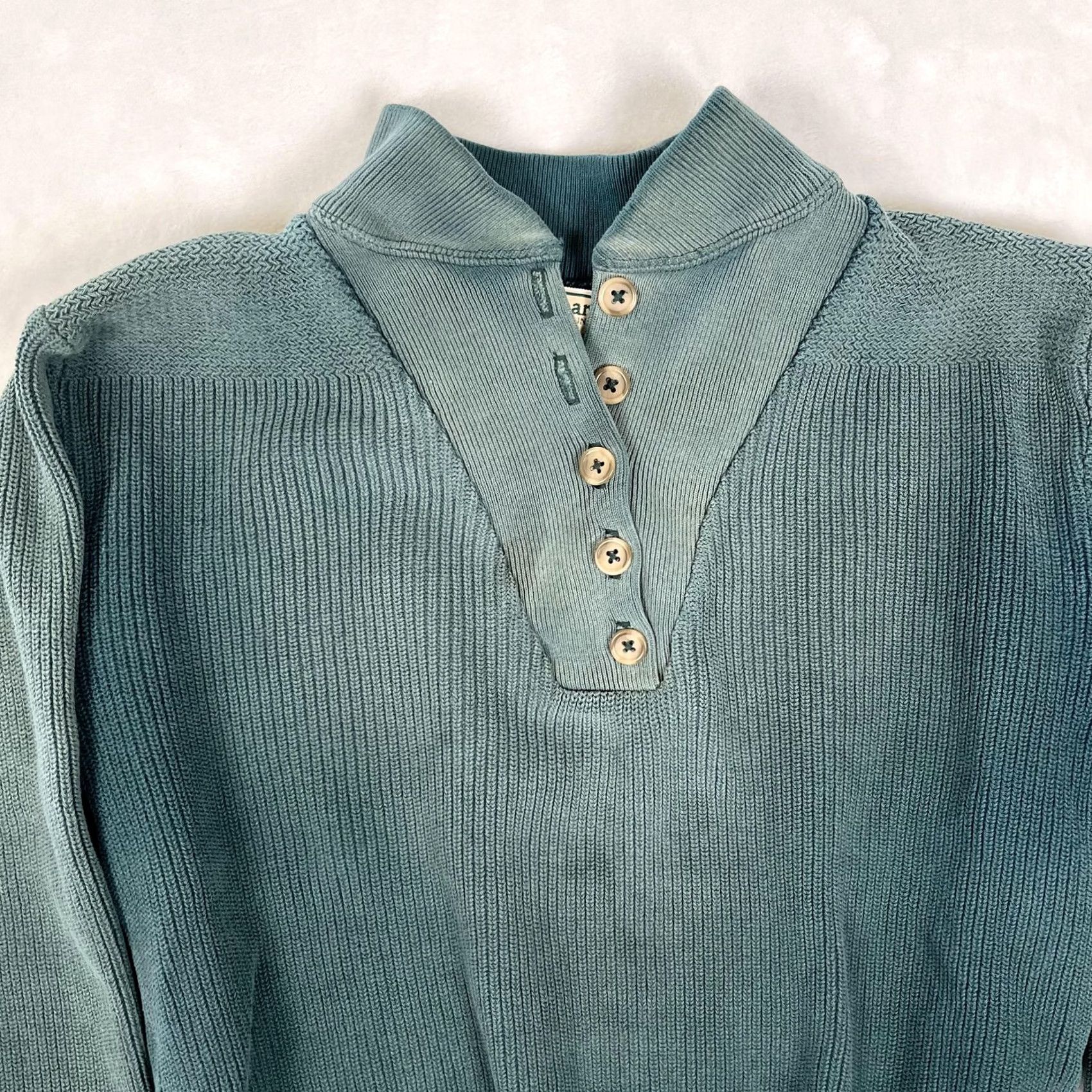 Vintage VINTAGE L.L. Bean Sweater Womens M Green Mock Neck Henley Cotton Knit Made USA Size M / US 6-8 / IT 42-44 - 3 Thumbnail