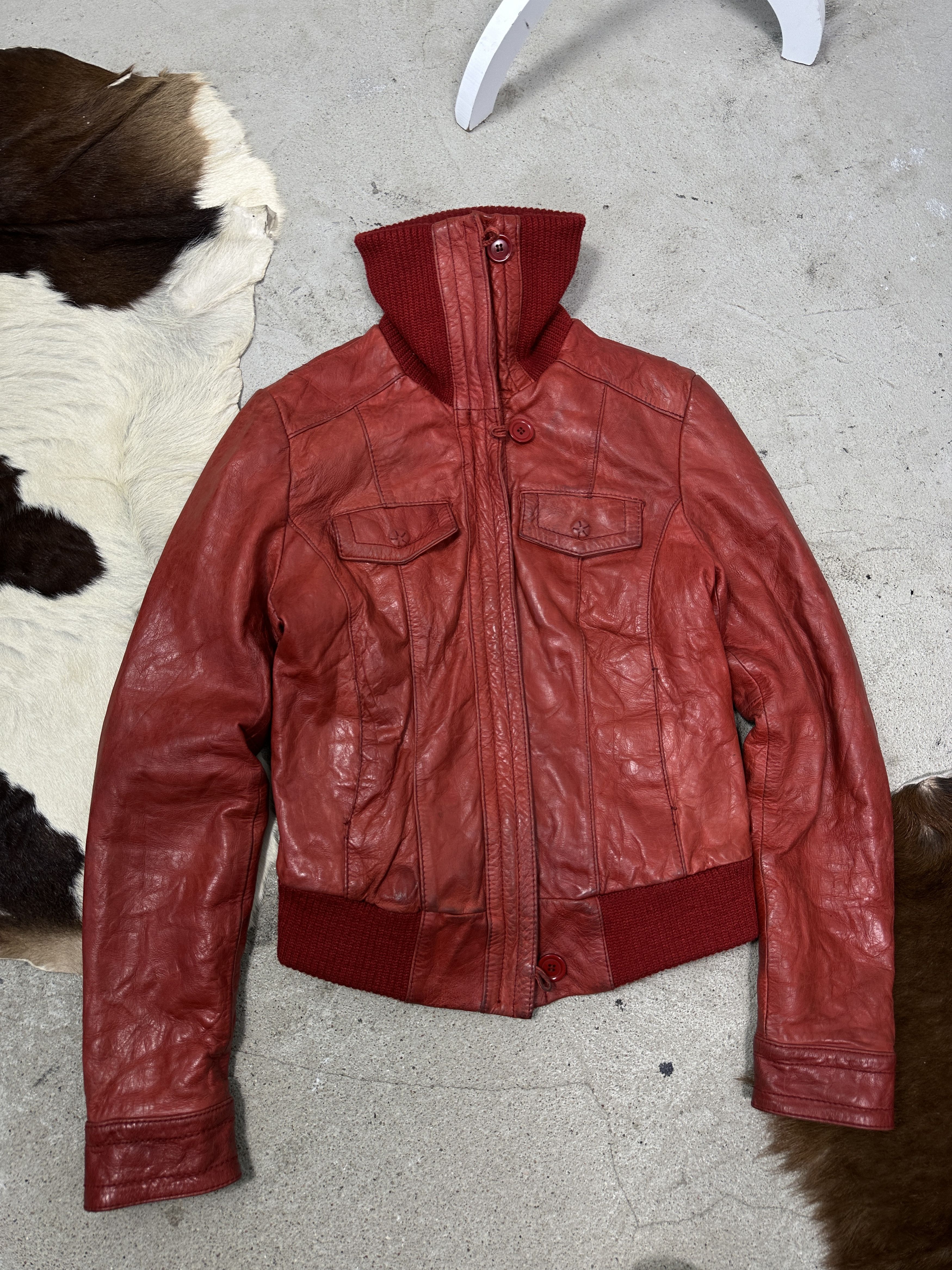 Vintage Vintage Leather Biker Moto Fitted Cherry Red Jacket 00s Size US M / EU 48-50 / 2 - 5 Thumbnail