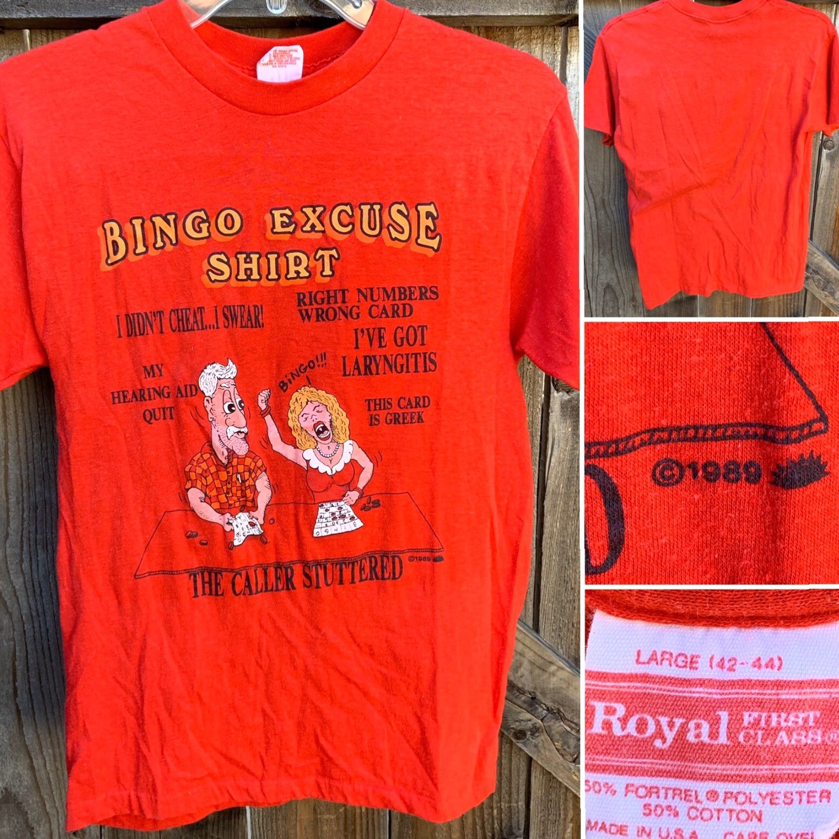 Vintage VINTAGE Royal First Class Shirt Men L Red Bingo Excuse Shirt Graphic Tee 1980s Size US L / EU 52-54 / 3 - 5 Thumbnail