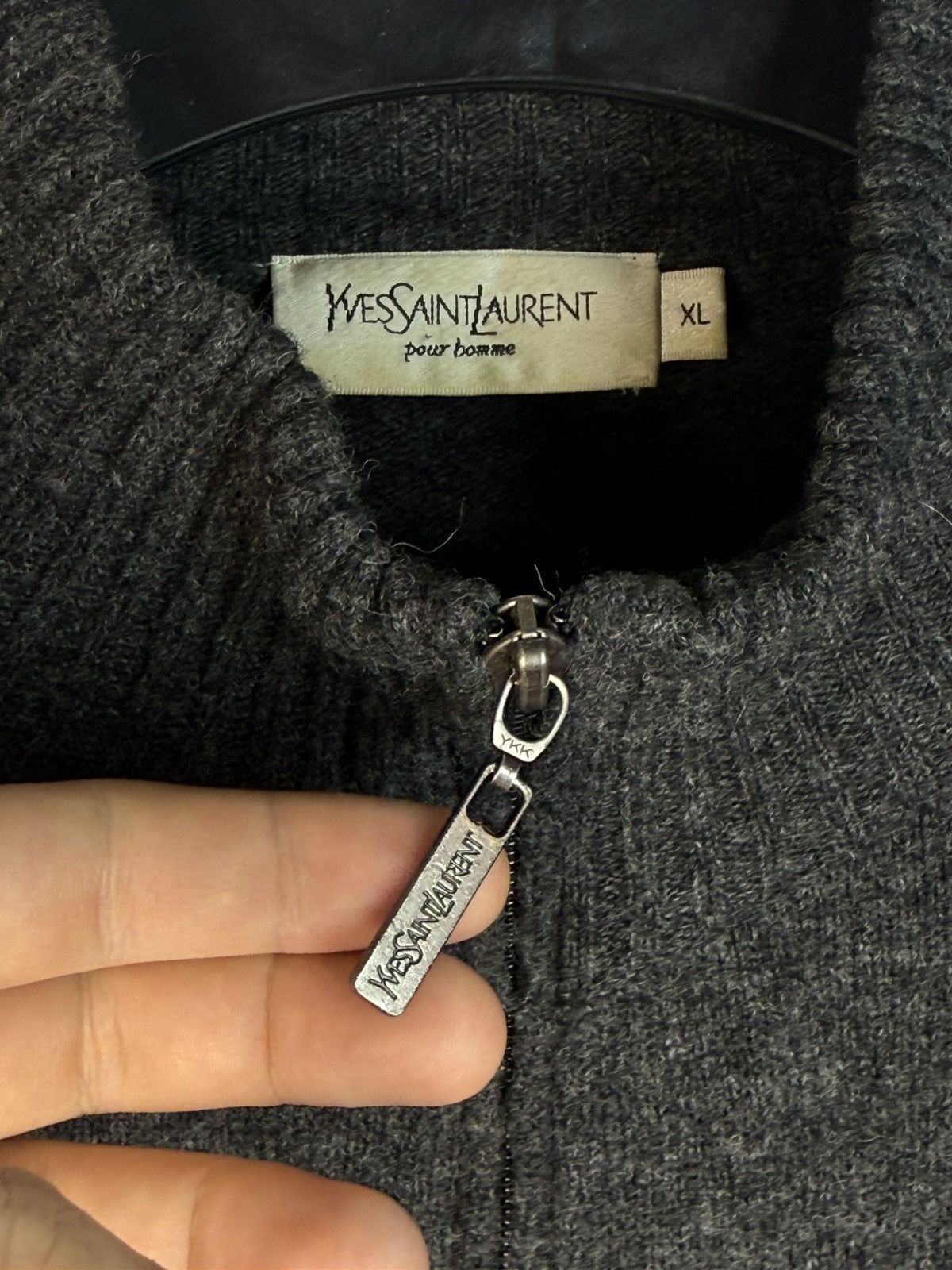 Yves Saint Laurent Wool YSL Sweater Soft Zip Grey/Beige Knitted Vintage Size US XL / EU 56 / 4 - 4 Thumbnail
