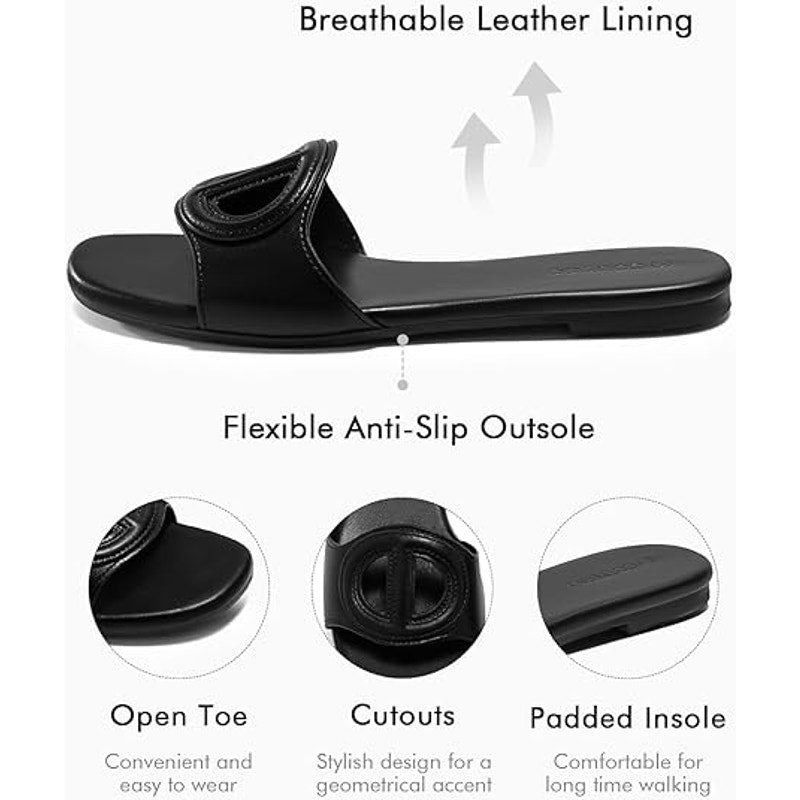 Other Coutgo Women's 7.5 Black Faux Leather Slide-On Sandals Size US 7.5 / IT 37.5 - 2 Thumbnail
