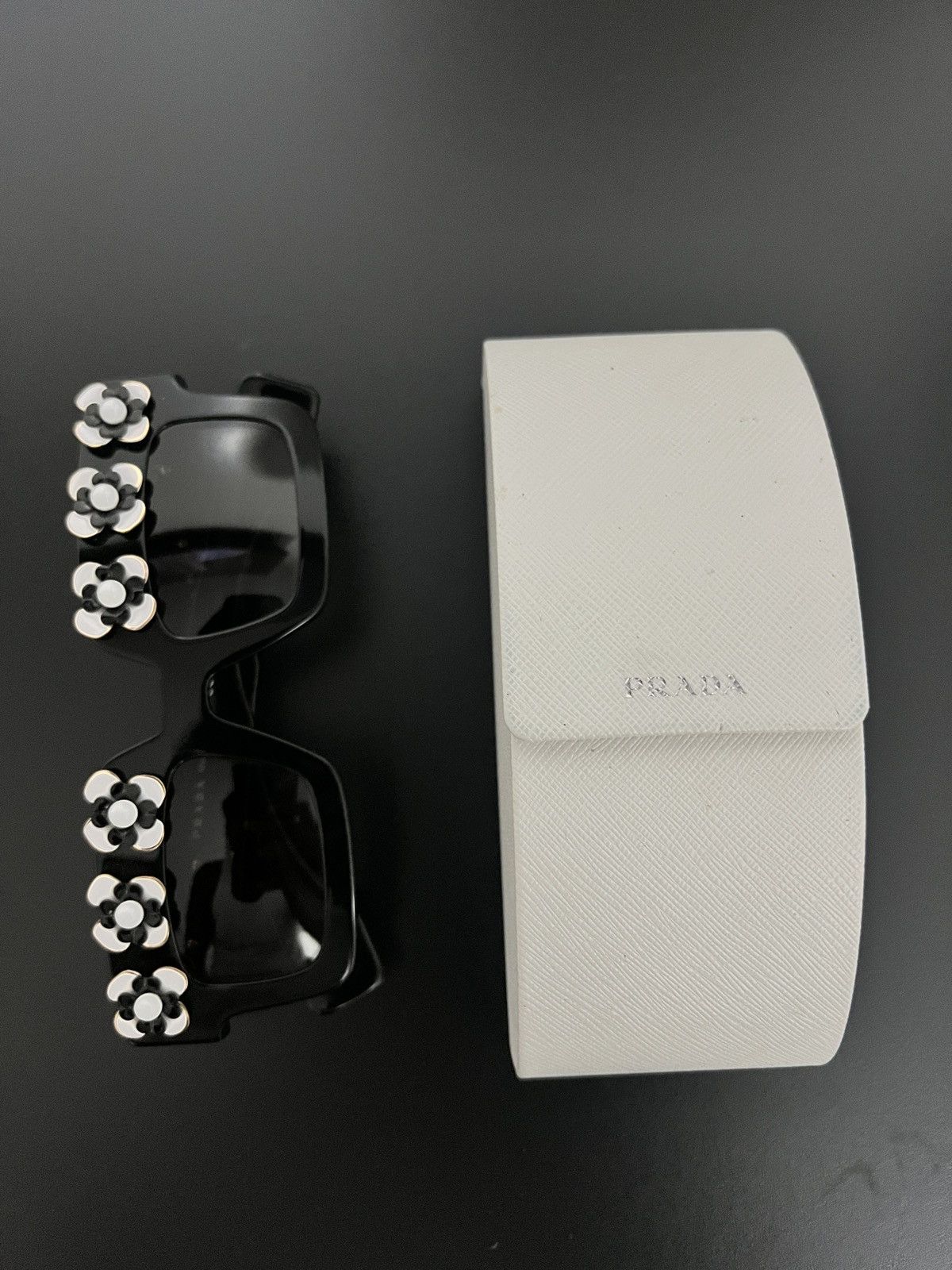 image of Prada Flower Square Sunglasses in Black, Women's