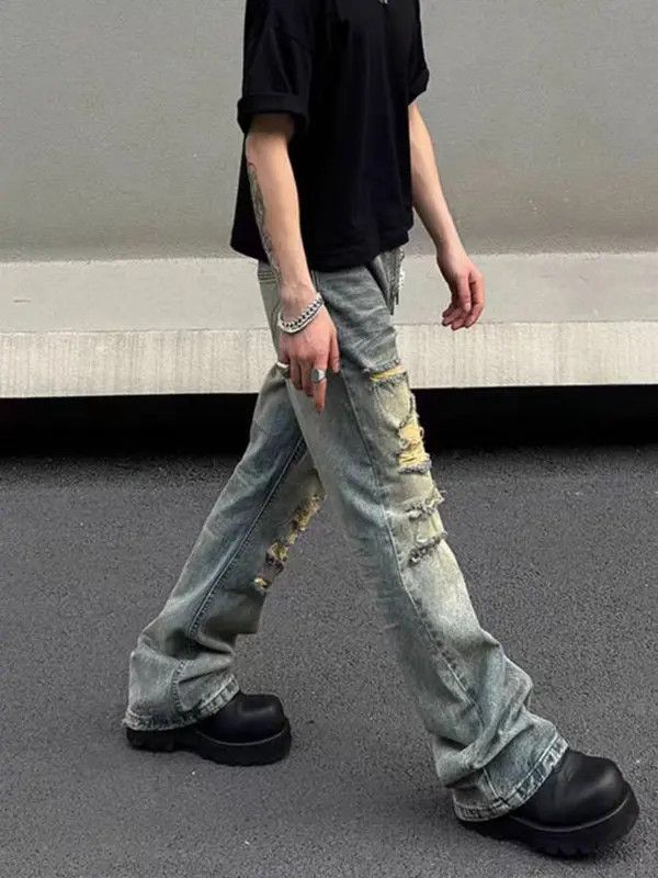 Japanese Brand VIBE Washed and ripped street hip-hop baggy jeans Size US 32 / EU 48 - 5 Thumbnail
