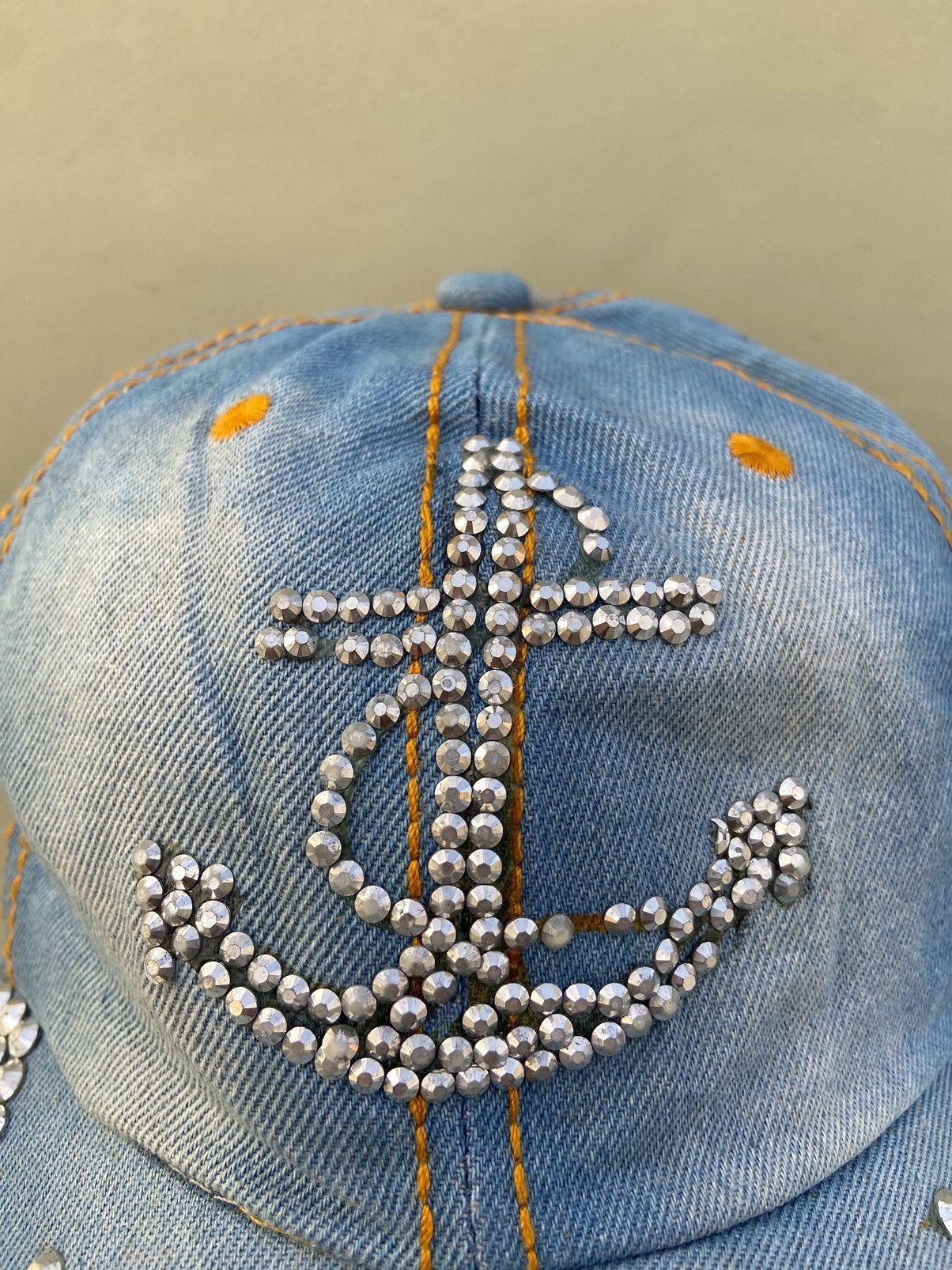 Le Grande Bleu (L.G.B.) 2000s zircon studded ship anchor denim hat Size ONE SIZE - 3 Thumbnail