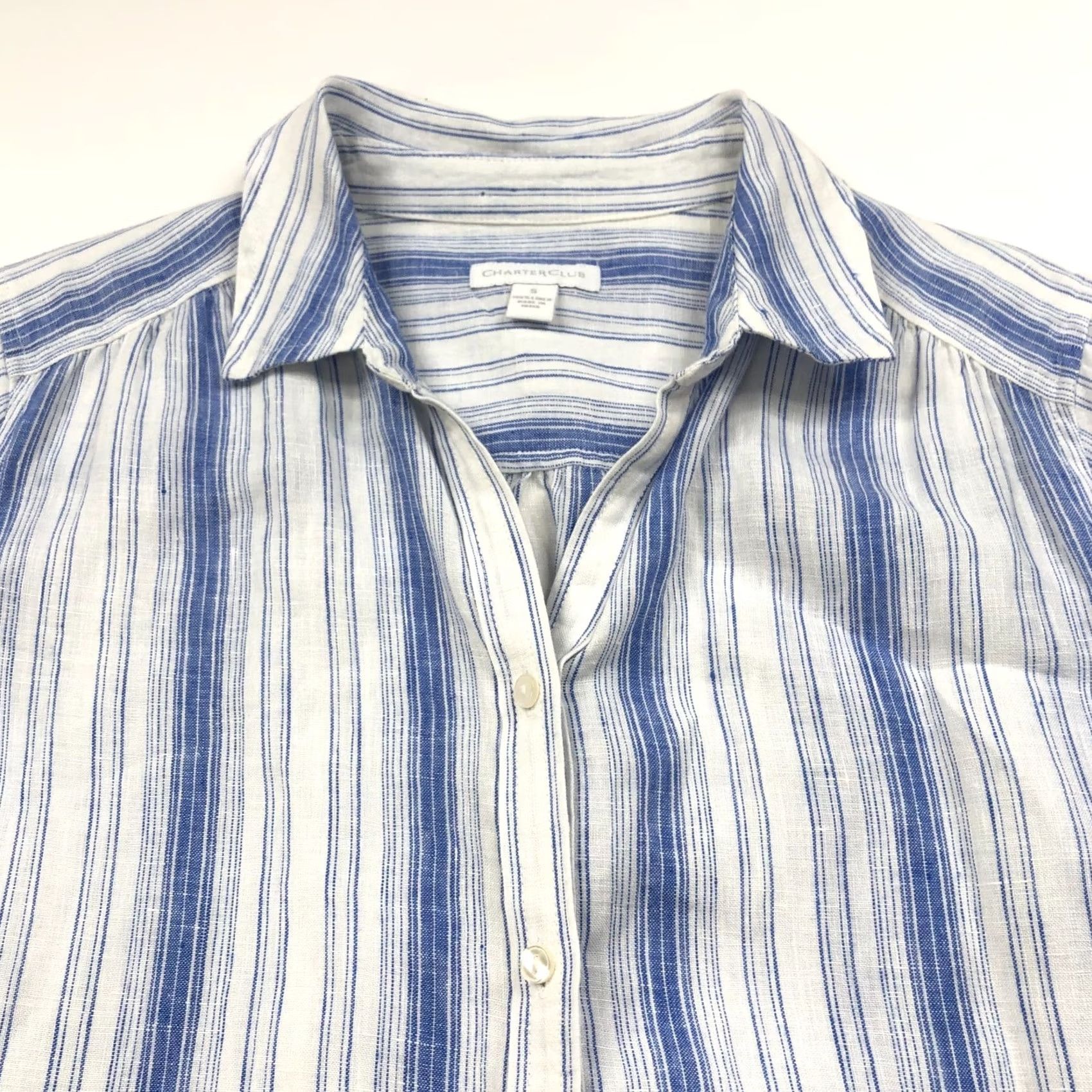 Charter Club Charter Club Shirt Small 100% Linen Button Long Sleeve Striped Blue MINTXS/Adult? Size S / US 4 / IT 40 - 4 Thumbnail