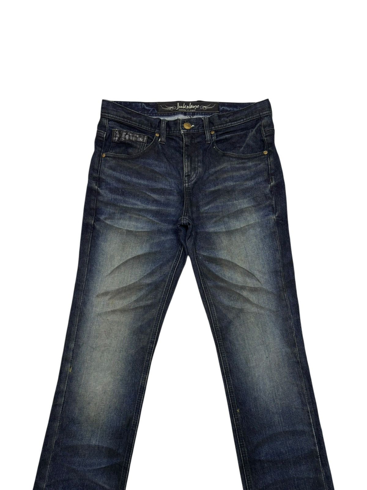 Tornado Mart JAPANESE JUKEBOX WHISKER DARK DISTRESSED DENIM JEANS Size US 31 - 5 Thumbnail
