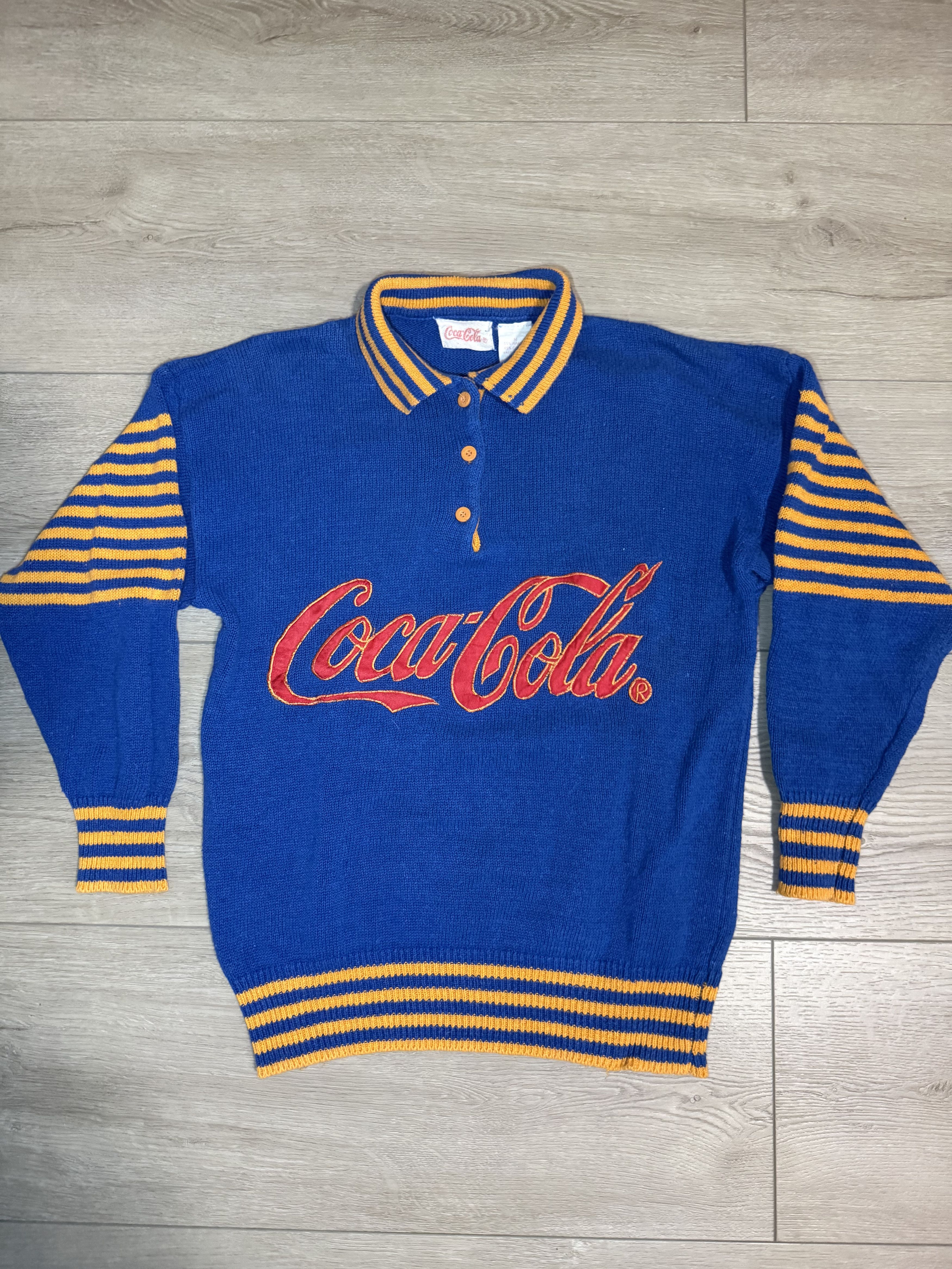 Coca Cola 1980s Coca Cola Rugby Striped Sweater Size US M / EU 48-50 / 2 - 1 Thumbnail