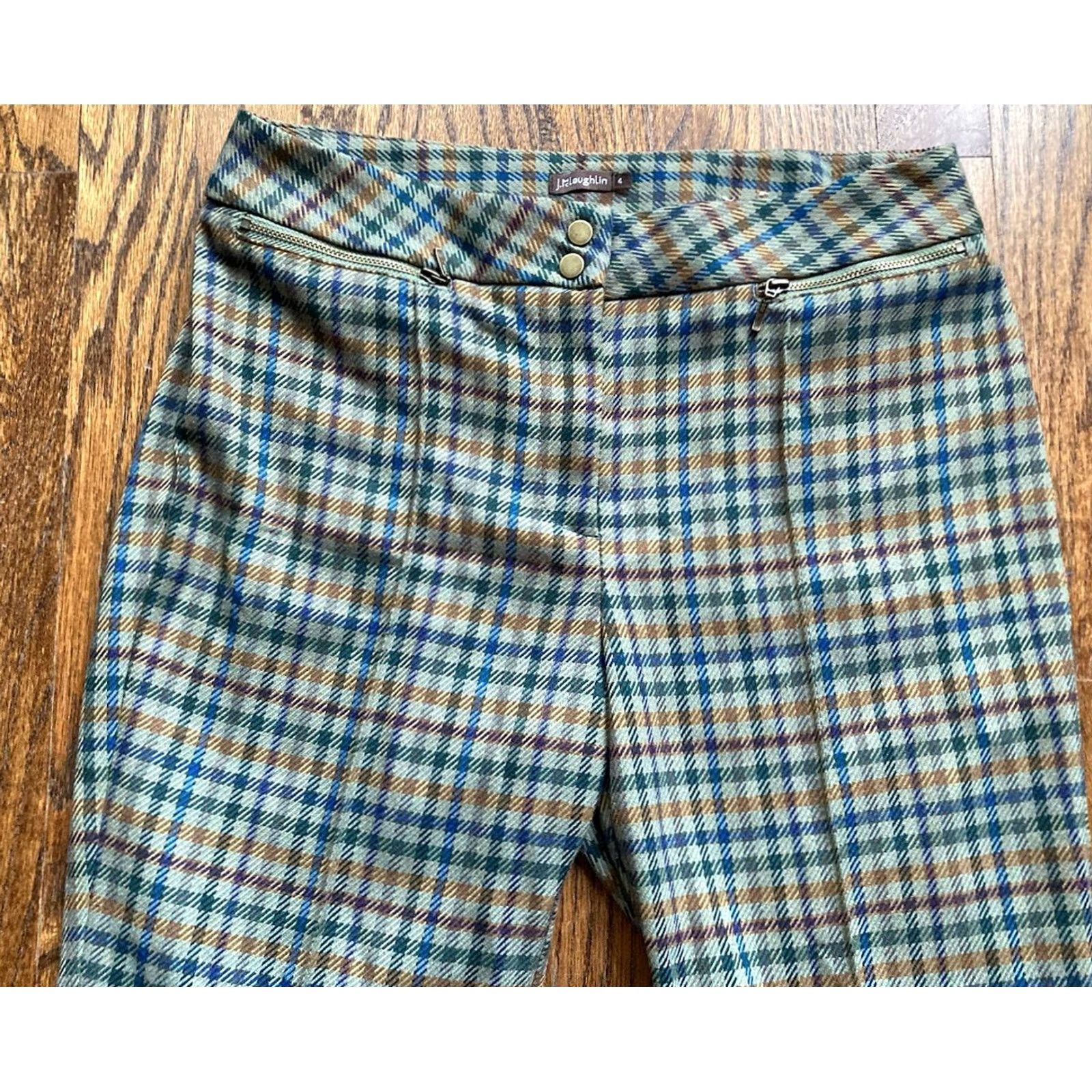J.McLaughlin J McLaughlin Pants Womens Size 4 Green Houndstooth Plaid Stretch Office Size 27" / US 4 / IT 40 - 2 Thumbnail