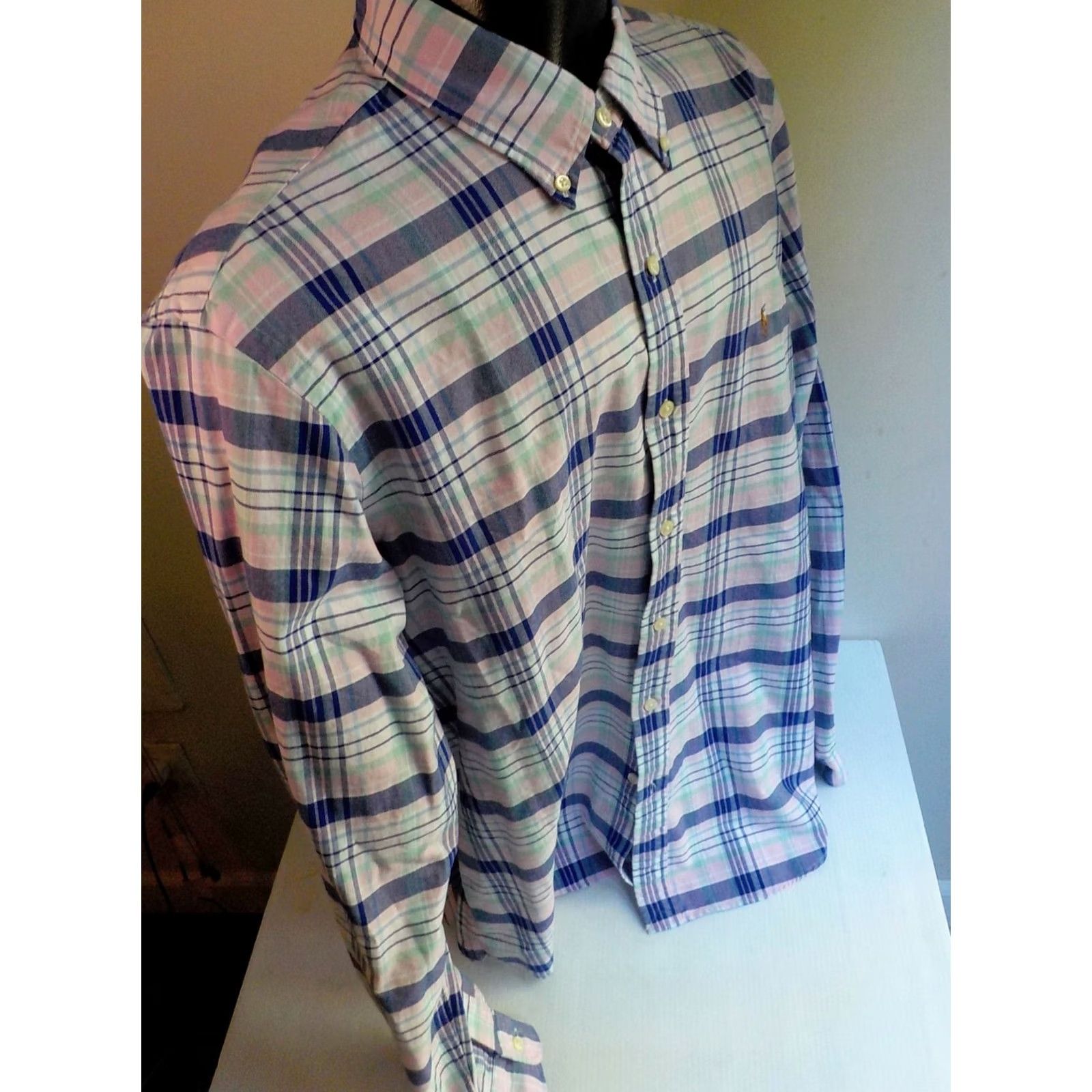 Ralph Lauren RALPH LAUREN Button-Down Plaid LS Shirt Navy/Pink/Mint/White 100% Cotton XL Men Size XL/Regular Button Front Collared Long Sleeve Size US XL / EU 56 / 4 - 3 Thumbnail