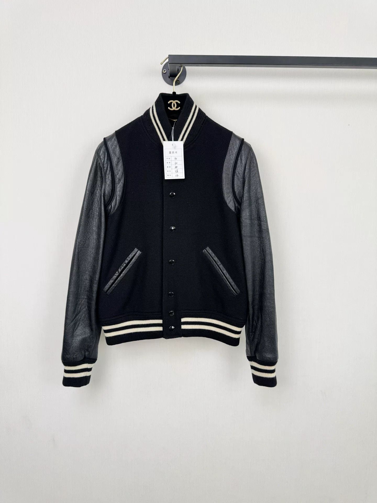 Saint Laurent Paris Saint Laurent Black Leather Sleeve Baseball Jacket Size US XXS / EU 40 - 1 Thumbnail