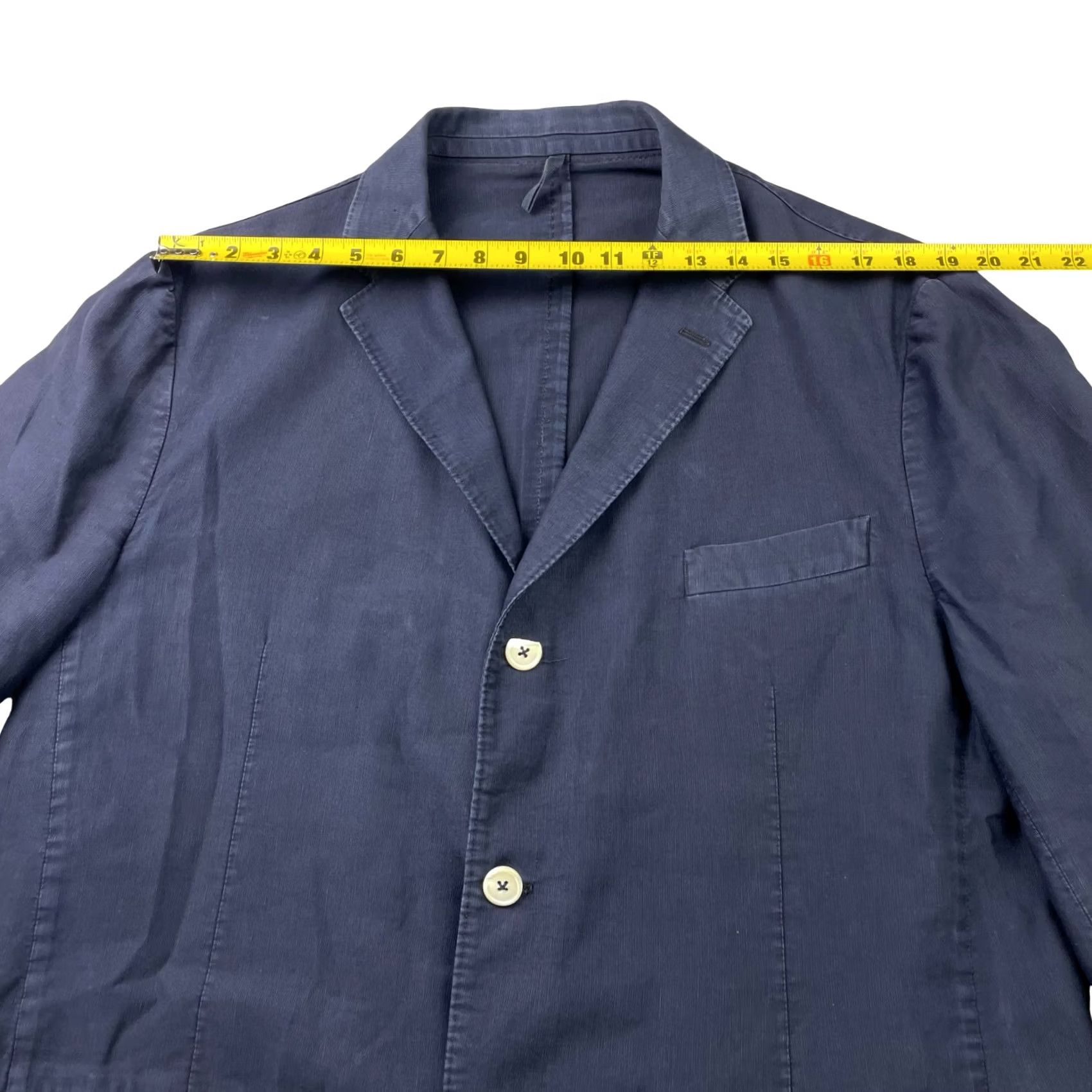 Vintage Michele Negri Men’s 2 Piece Suit Navy Blue 44R 42x28 Cotton Chino Flat Front Double-Vented Notch Lapel 3-Button Jacket Short Size 44R - 7 Thumbnail