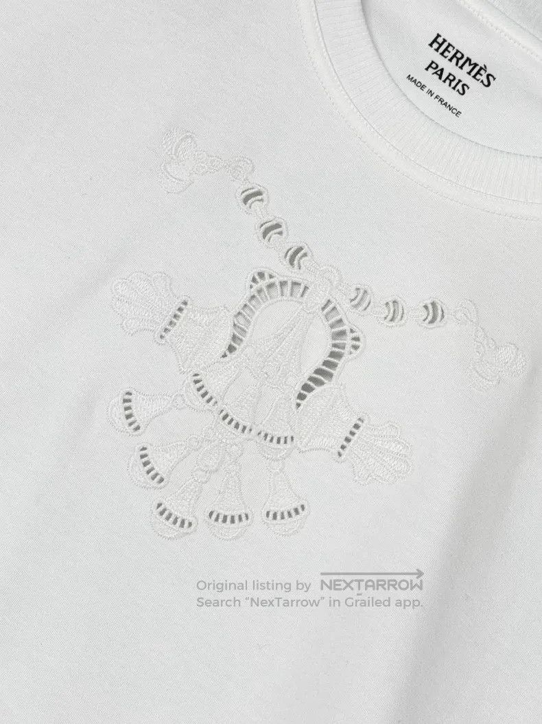 Hermes Hermes White Plain Knit Embroidered Short Sleeve T-Shirt Size XXS / US 00 / IT 34 - 4 Thumbnail