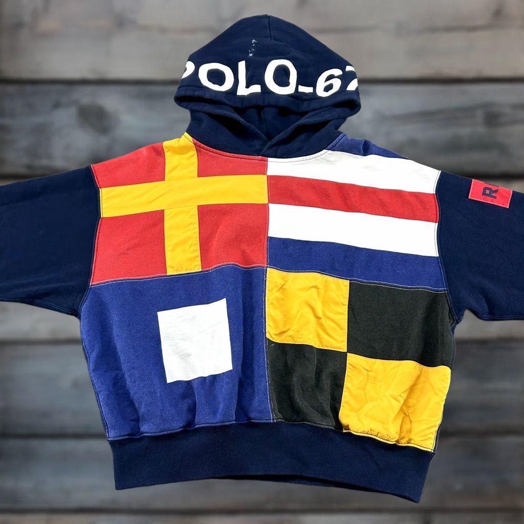 Polo Ralph Lauren Polo Ralph Lauren Hoodie Womens M Blue Red Patchwork CP 93 Signal Flag Pullover Hooded Mock Neck Long Sleeve Multicolor Fleece Cotton Logo Size M / US 6-8 / IT 42-44 - 1 Thumbnail