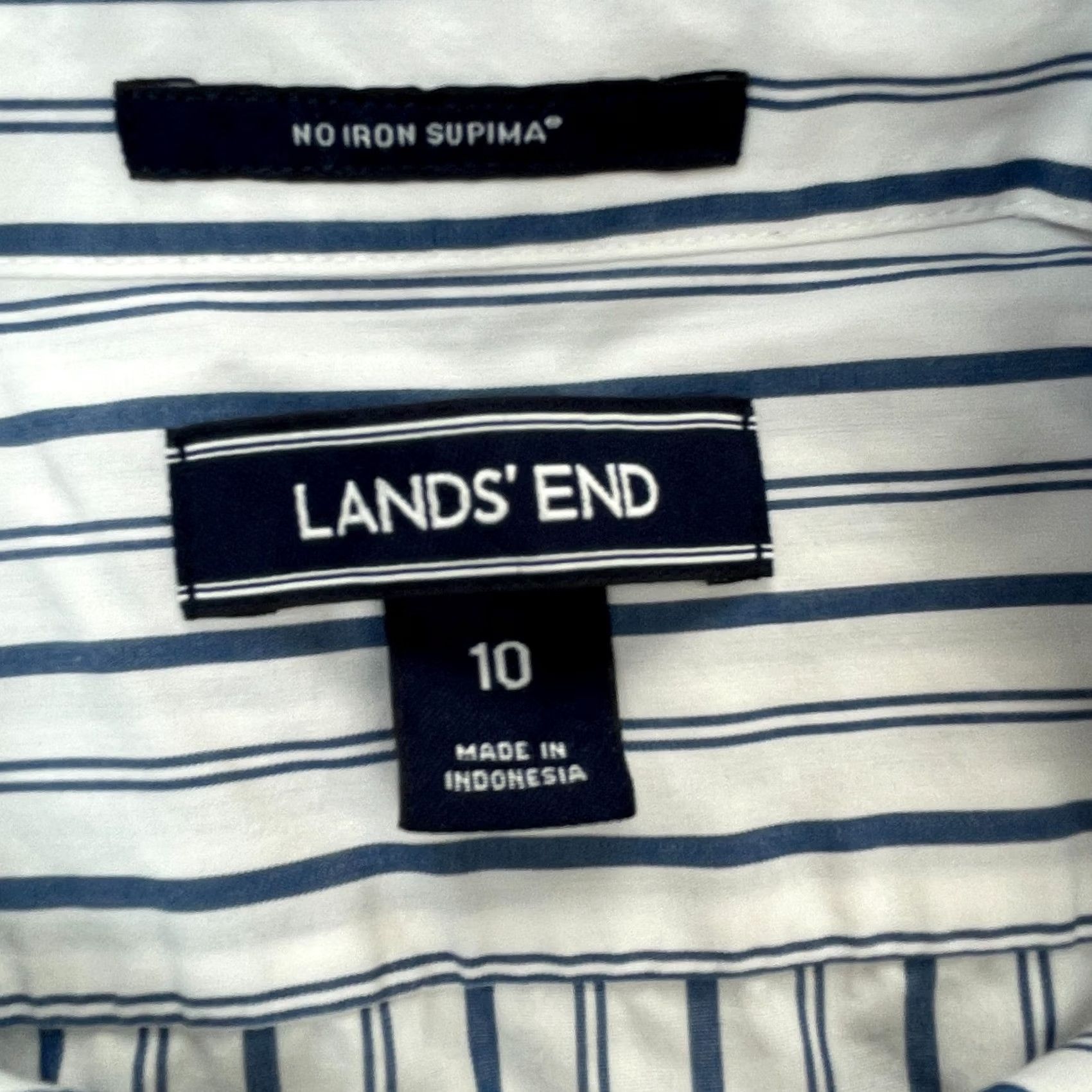 Lands' End Lands' End Shirt Womens 10 White Non-Iron Supima Striped Cotton Button Up Business Size L / US 10 / IT 46 - 3 Thumbnail