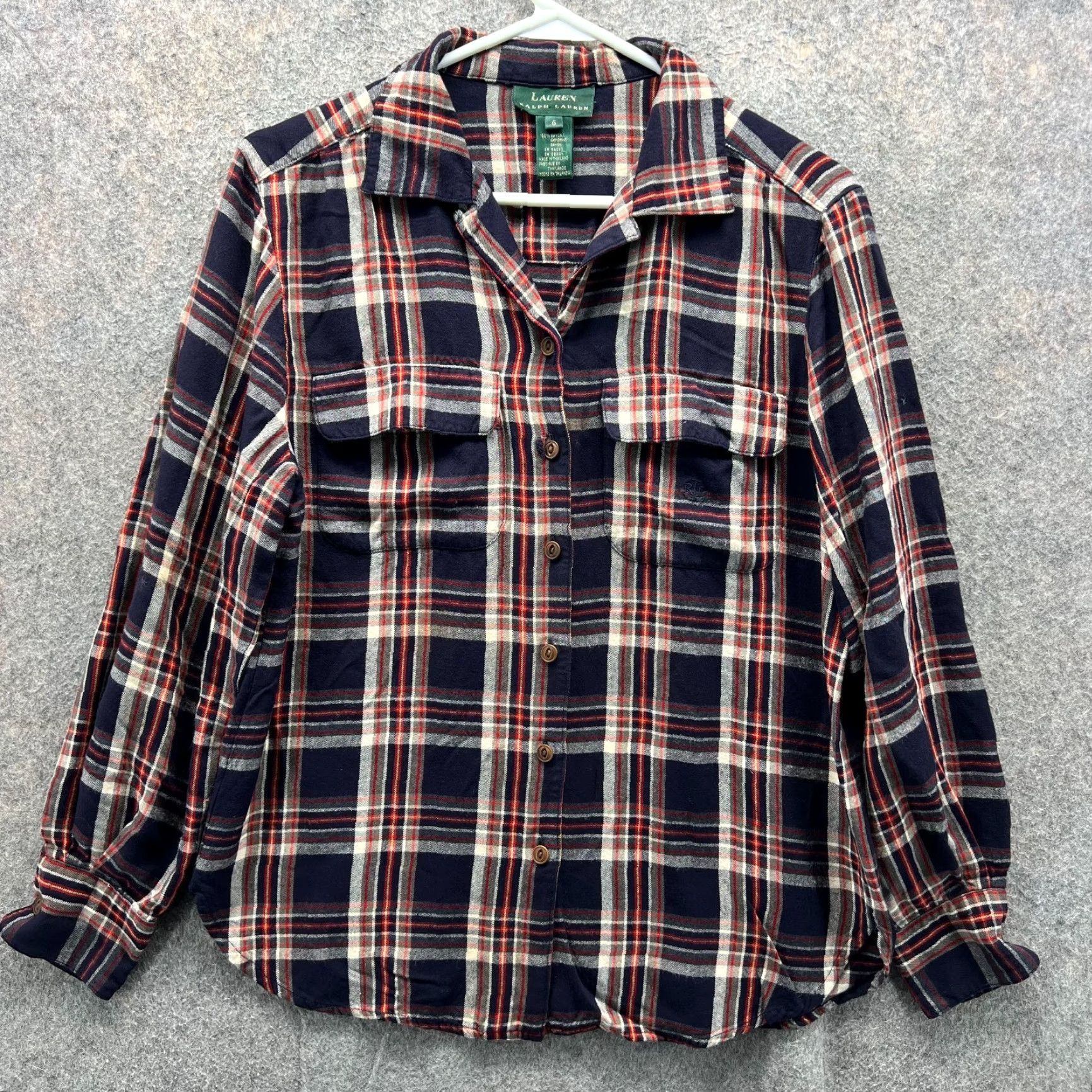 Ralph Lauren VINTAGE Lauren Ralph Lauren Shirt Womens 6 Red Blue Button Down Plaid Flannel Casual Womens 6 Red Blue Plaid Vintage Size M / US 6-8 / IT 42-44 - 2 Thumbnail