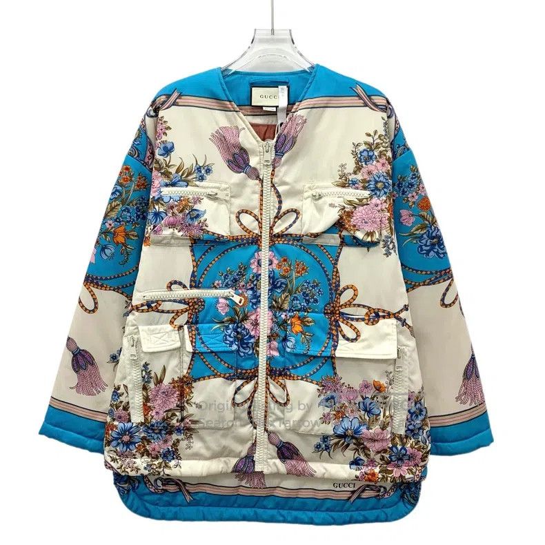 Gucci Gucci Multi-coloured floral print V-neck zipper long-sleev Size S / US 4 / IT 40 - 1 Thumbnail