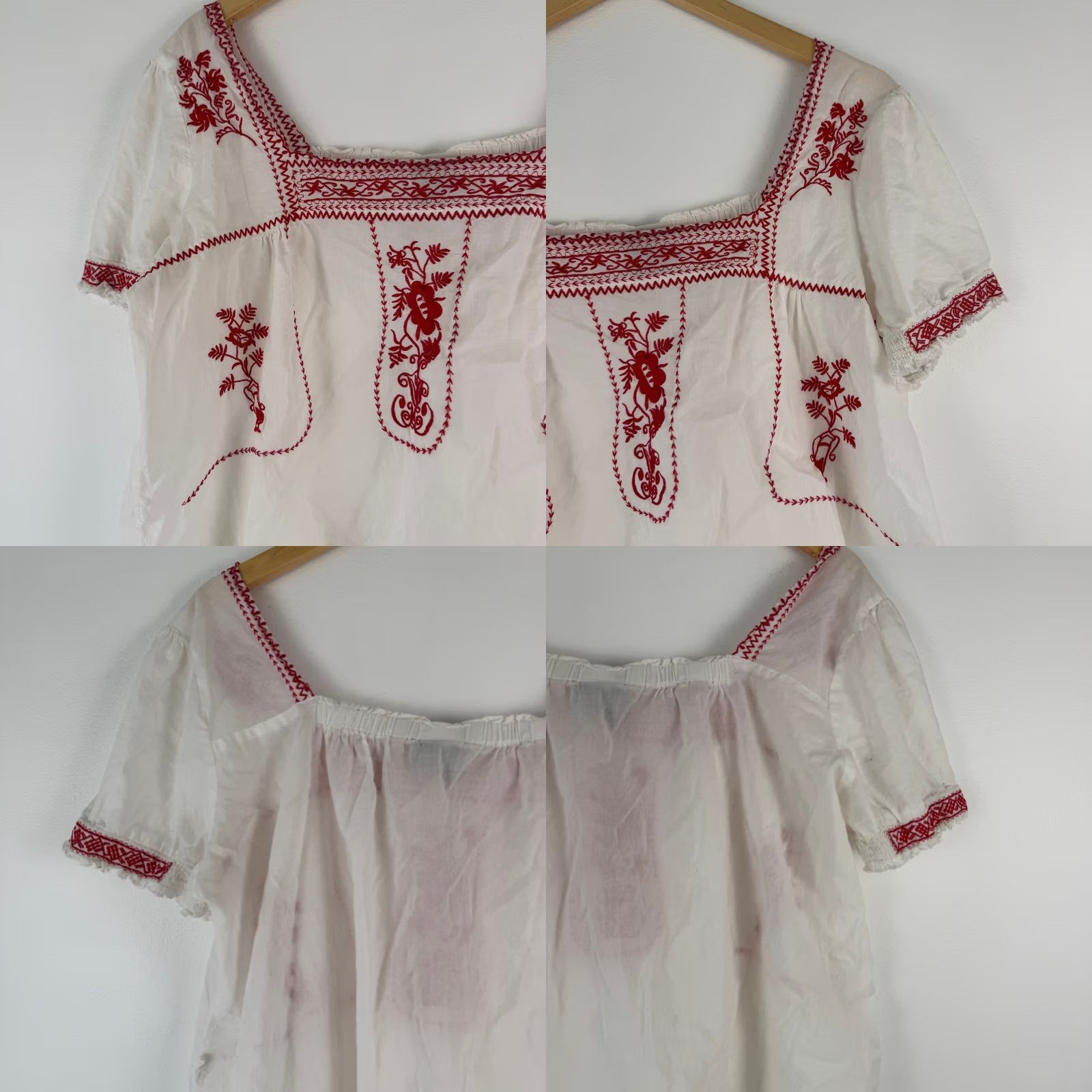 Torrid Torrid Cotton Blouse Square Neck Puff Sleeve Boho Embroidered White Red Plus Size 1 Adults Women Summer Casual Size XS / US 0-2 / IT 36-38 - 9 Thumbnail