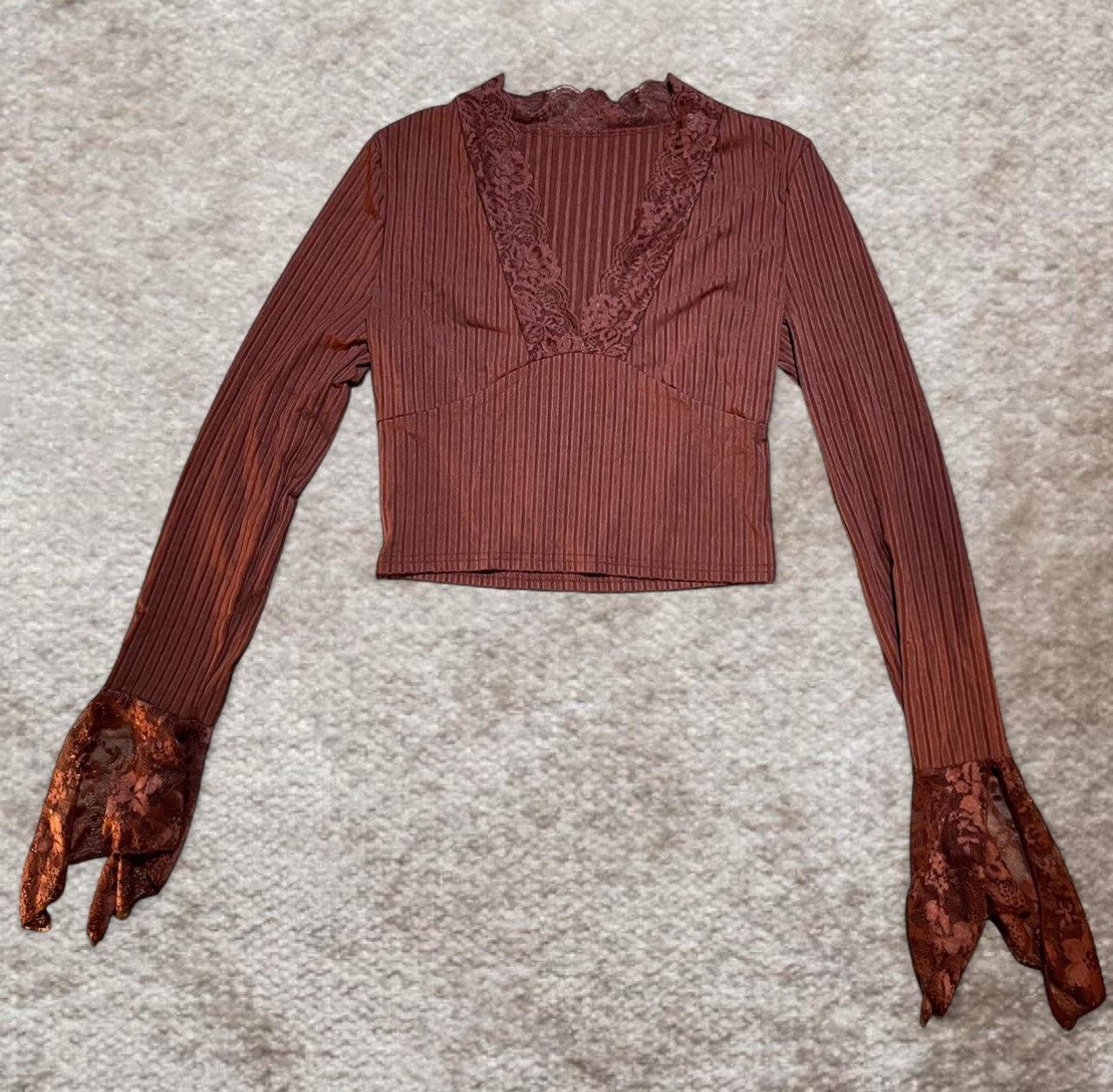 Shein Brown long sleeve top with lace sleeves Size M / US 6-8 / IT 42-44 - 1 Thumbnail