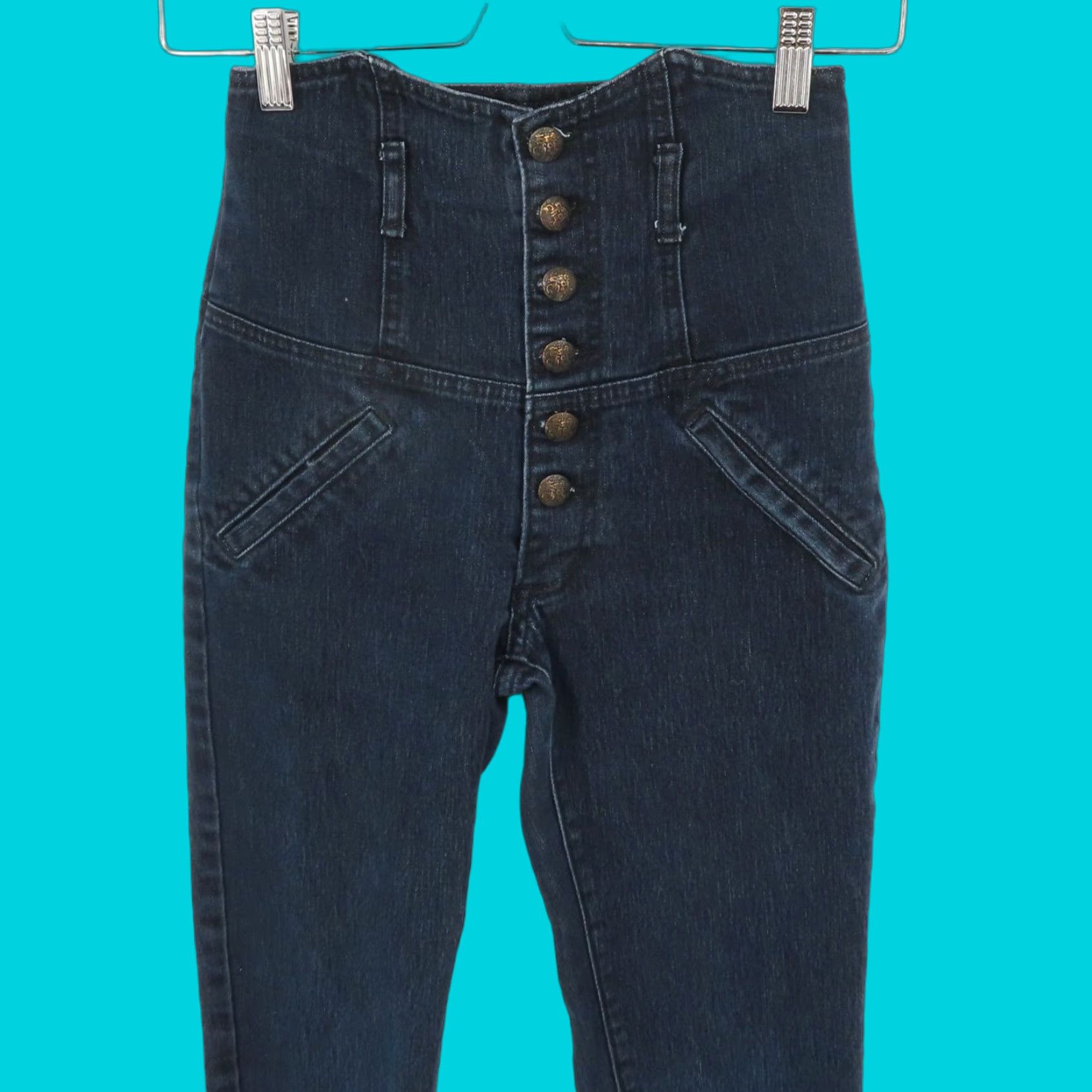Vintage Era Of Chaos Jeans Women 24 Dark Blue Den​im Button Fly Cotton Blend Regular Ankle Pockets Vintage No Size 42" / US 20 - 1 Thumbnail
