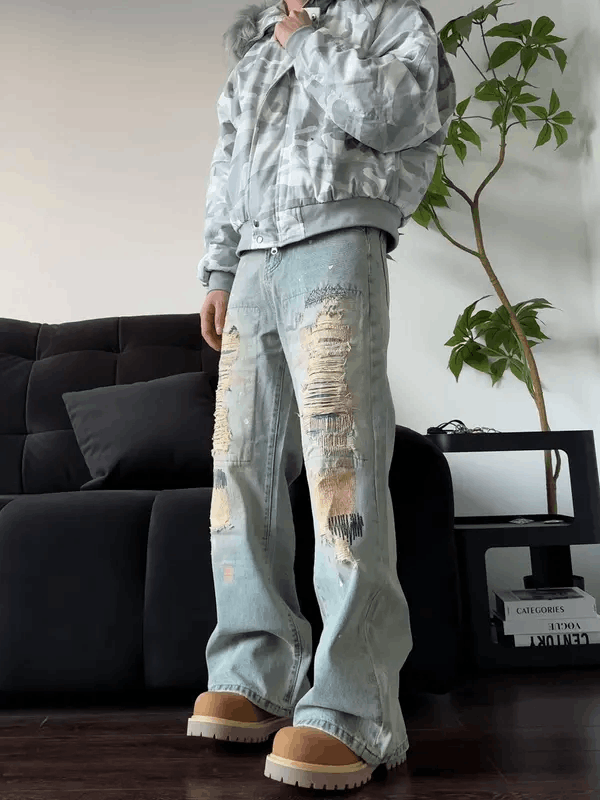 Jean Tsukiko x Asaka Blue Distressed Wide Leg Jeans Size US 32 / EU 48 - 6 Thumbnail