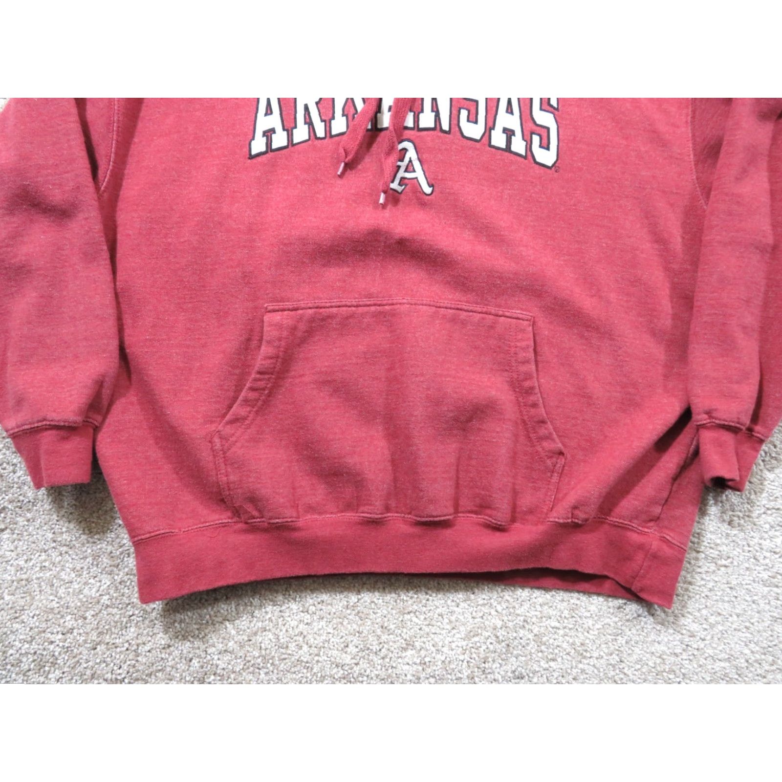 NCAA VTG Arkansas Razorback OVB Hoodie Mens XL Red Cotton Pullover Hooded Sports Basketball Football Crew Neck Drawstring Winter Spring Fall Size US XL / EU 56 / 4 - 2 Thumbnail