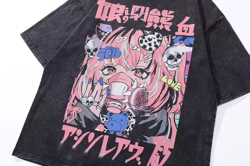Other Cartoon Anime Washed Girl Printed Harajuku Loose T Shirt Size US XXL / EU 58 / 5 - 2 Thumbnail