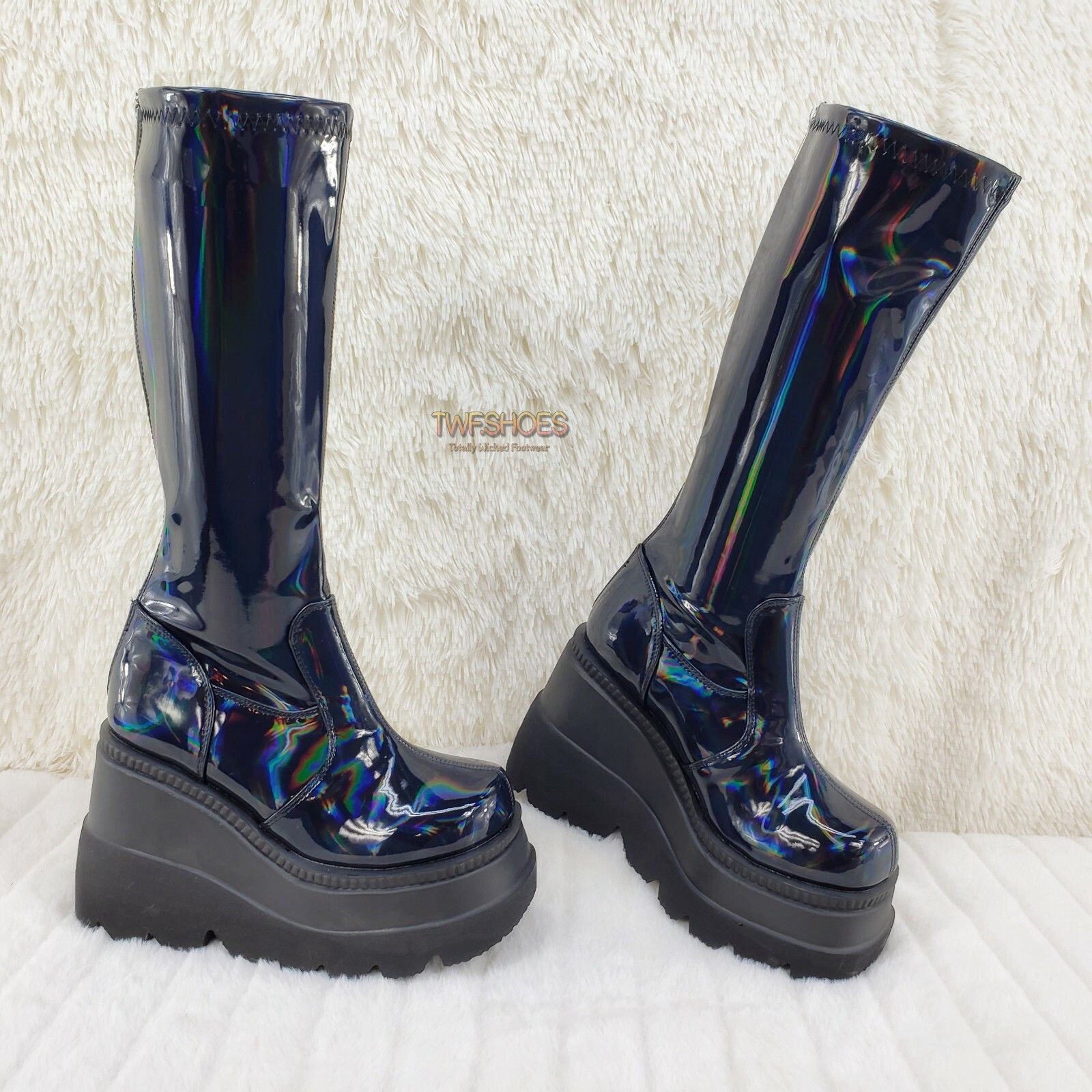 Demonia Cult DEMONIA Shaker 65 Black Hologram Platform 4.5" Wedge Heel Kn Size US 11 / IT 41 - 6 Thumbnail