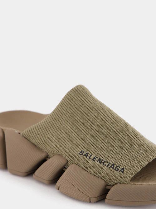 Balenciaga o1mt1gz0325 Speed 2.0 Recycled Knit Slide Sandals in Khaki Size US 8 / IT 38 - 6 Thumbnail