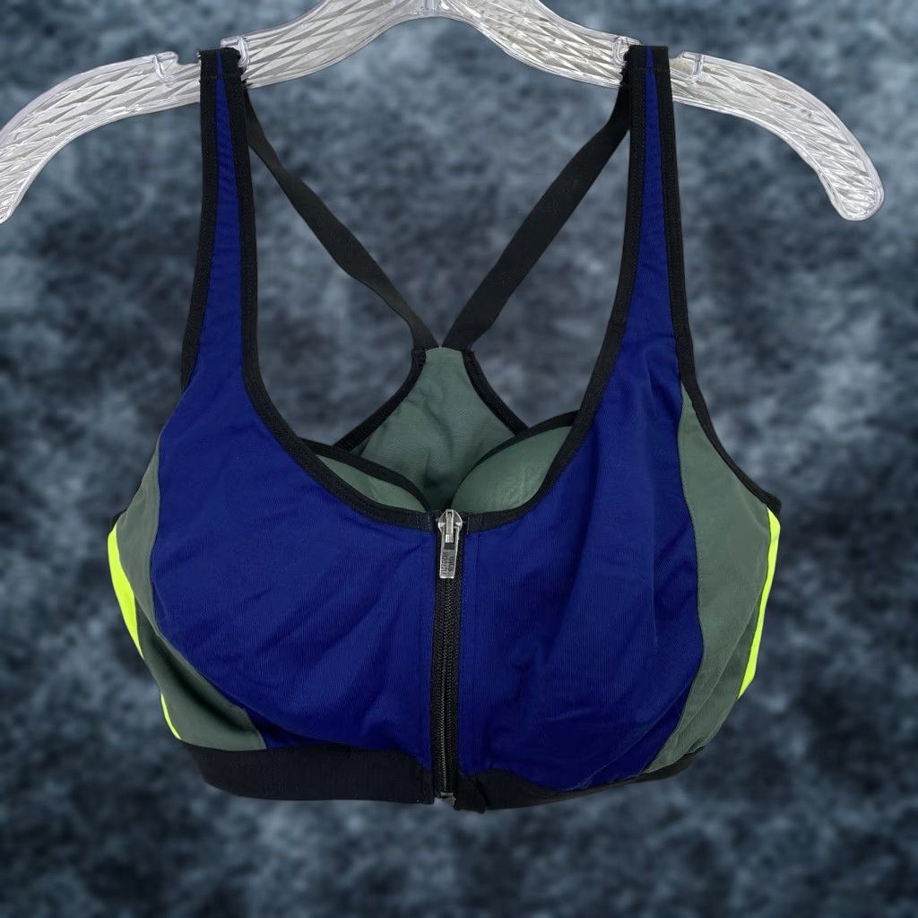 Victoria's Secret Victoria's Secret Sports Bra 34D Multicolor Zip Front T Back Lined Support Gym Shirt Size ONE SIZE - 1 Thumbnail