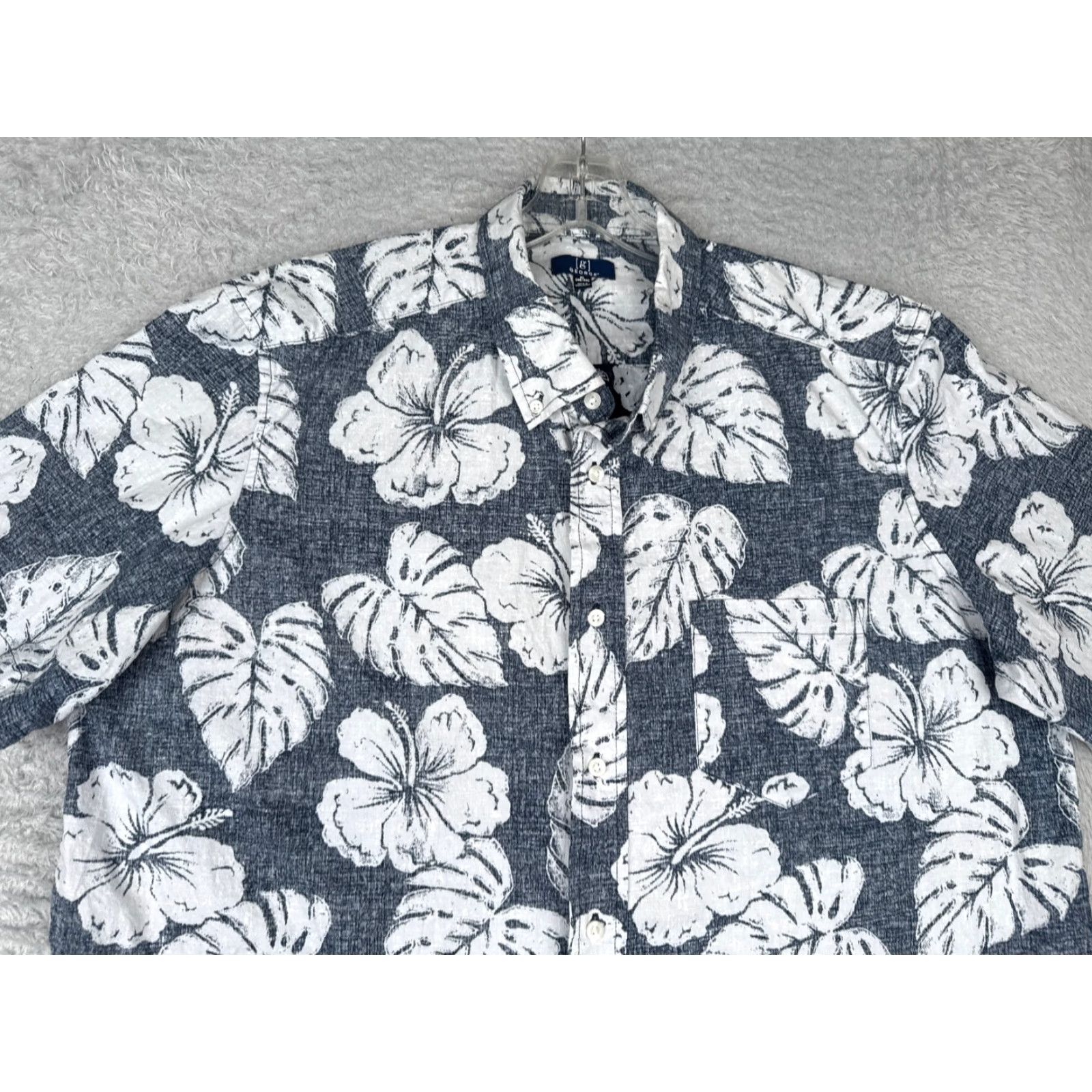 George George Shirt Mens XL Blue White Floral Cotton Blend Hawaiian Button-Up Size US XL / EU 56 / 4 - 4 Thumbnail