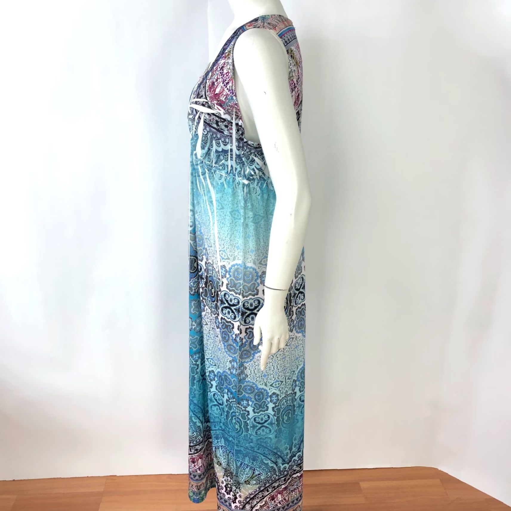 Vintage One World Large Midi Sleeveless Dress All Over Print Blue Dress Size L / US 10 / IT 46 - 3 Thumbnail