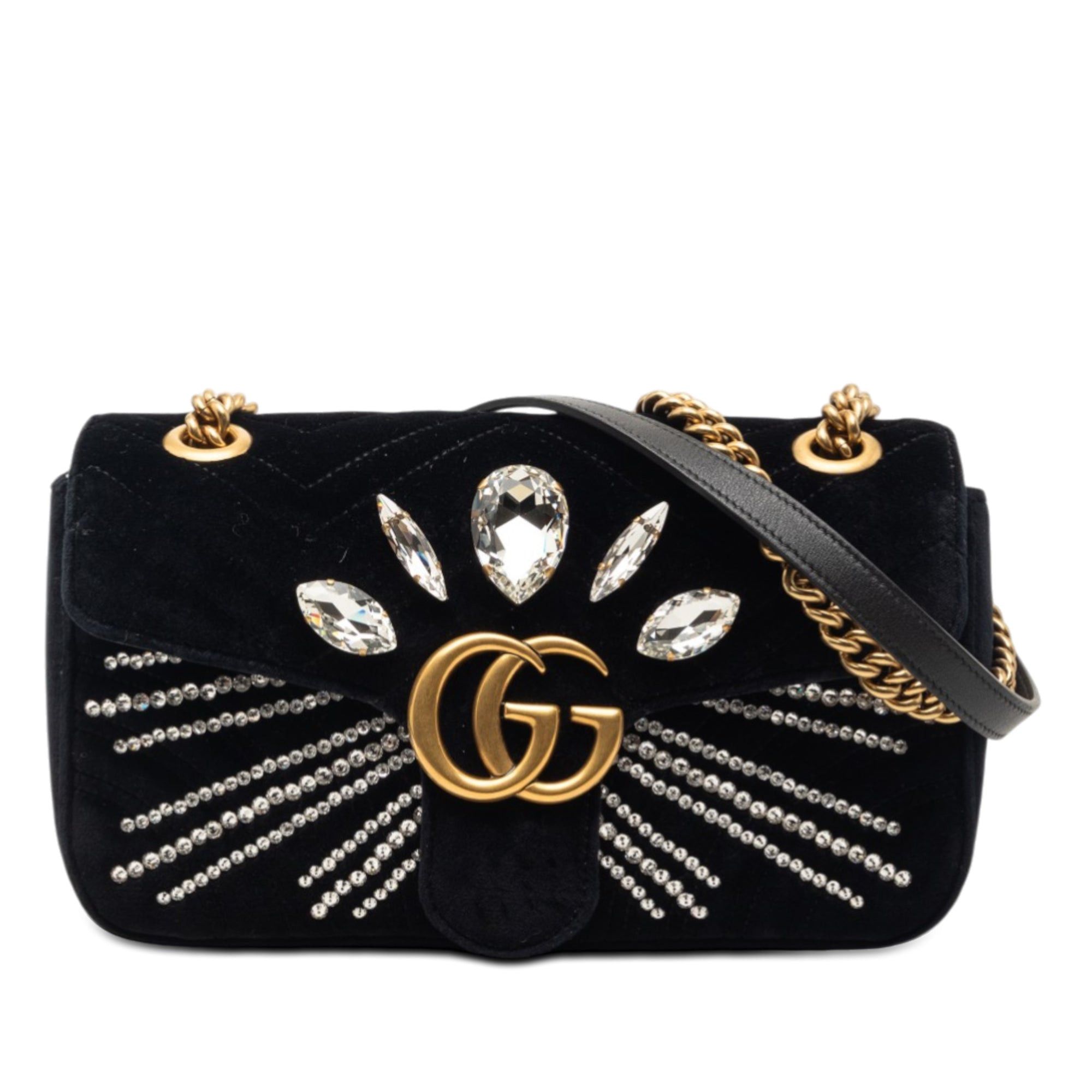 Gucci Medium GG Marmont Matelasse Velvet Crystal Embellished Shoulder Bag Size ONE SIZE - 1 Thumbnail