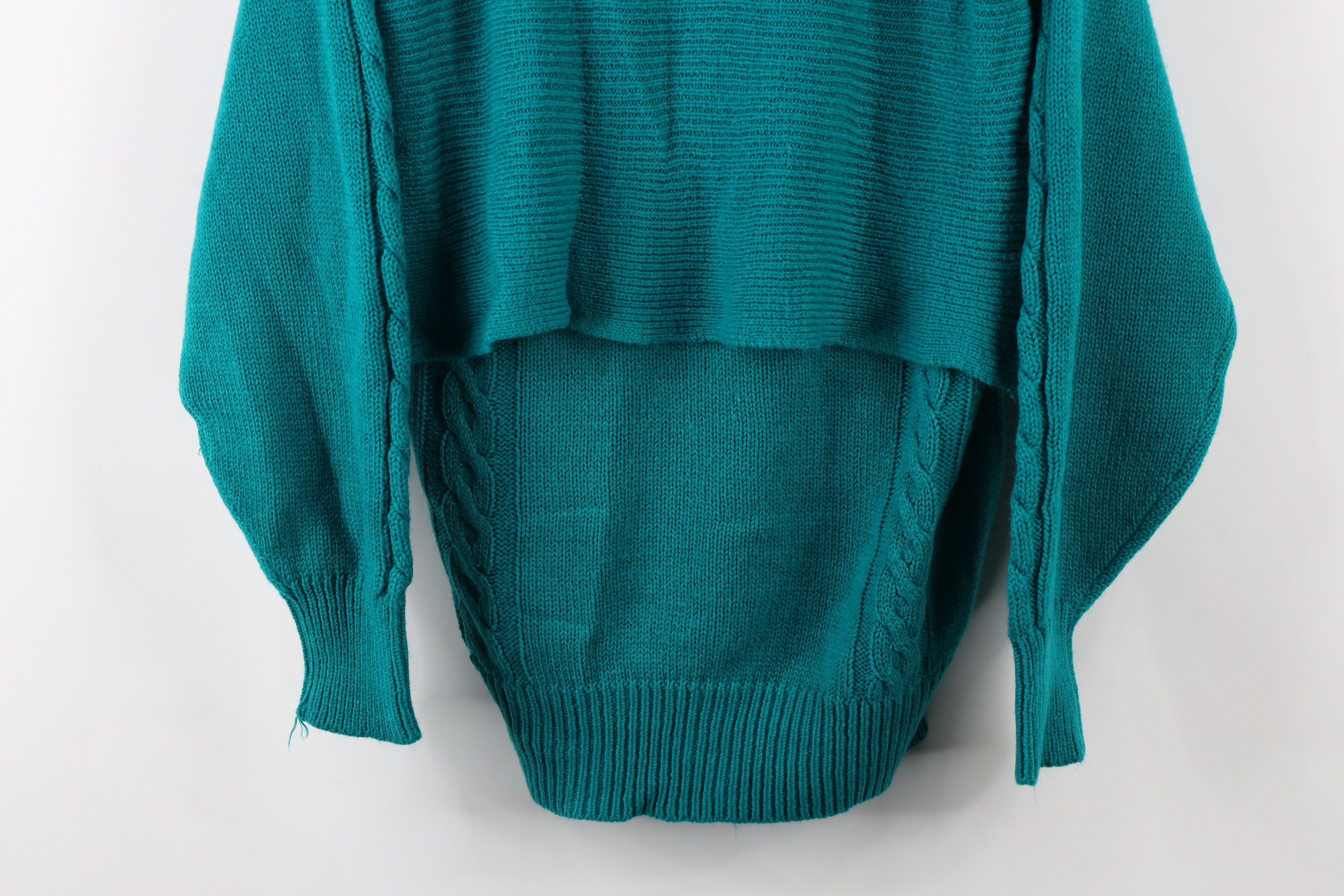 Vintage Vintage 70s Streetwear Cable Knit Front Bib Sweater Teal Size XS / US 0-2 / IT 36-38 - 3 Thumbnail