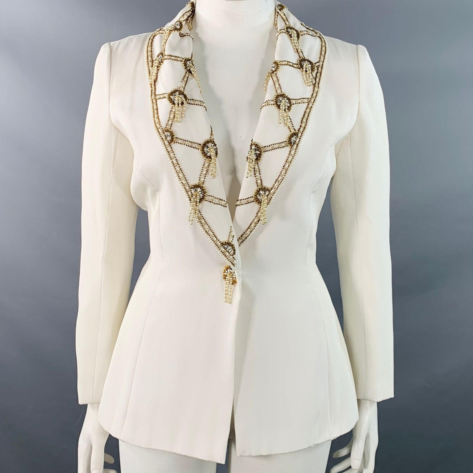 Other 12 Cream Polyester Beaded Shawl Collar Jacket Blazer Size XL / US 12-14 / IT 48-50 - 1 Thumbnail