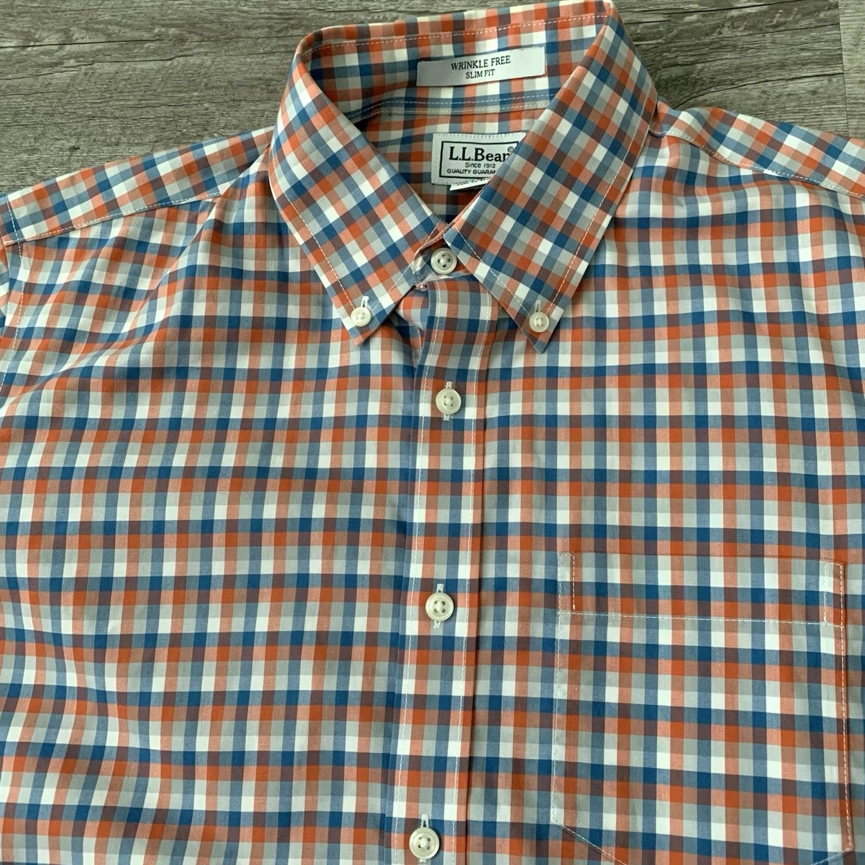Vintage LL Bean Shirt Men Medium Wrinkle Free Kennebunk Slim Blue Orange Check Button-Up Size US M / EU 48-50 / 2 - 7 Thumbnail