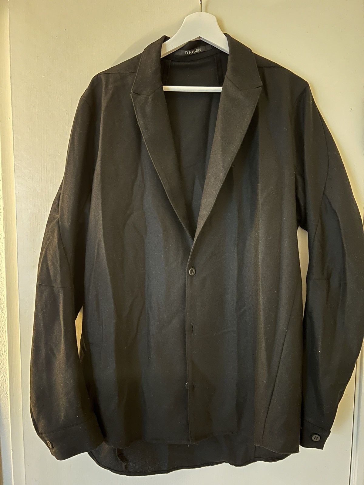 image of Devoa x Saddam Teissy D Hygen Wool Cross Tailored Shirt Jacket in Black, Men's (Size Medium)