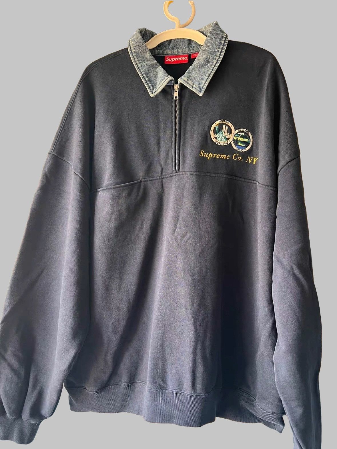 Supreme Supreme Denim Collar Half Zip Sweatshirt Size US XL / EU 56 / 4 - 1 Thumbnail