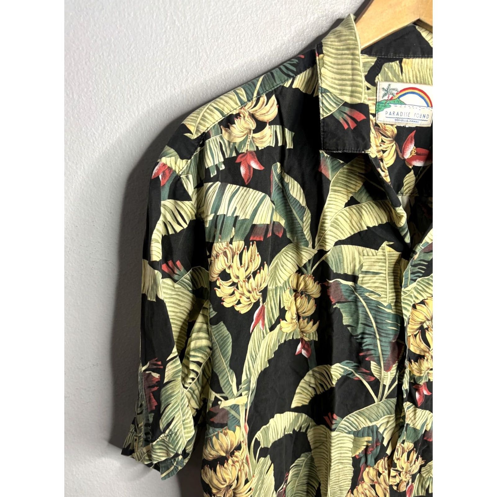 Paradise Found Paradise Found Shirt Mens Large Black Banana Leaf Hawaiian Camp Button Front Size US L / EU 52-54 / 3 - 2 Thumbnail