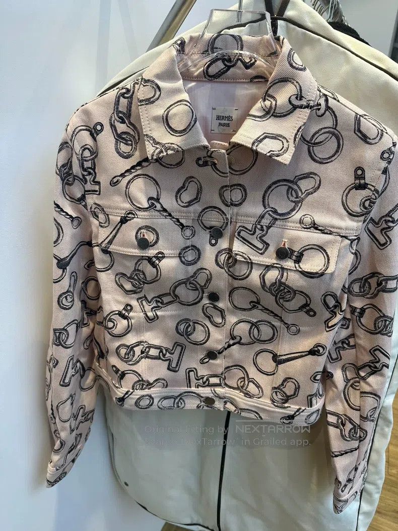 Hermes Hermes Pink Denim Jacket with classic lock chain pattern Size XS / US 0-2 / IT 36-38 - 1 Thumbnail
