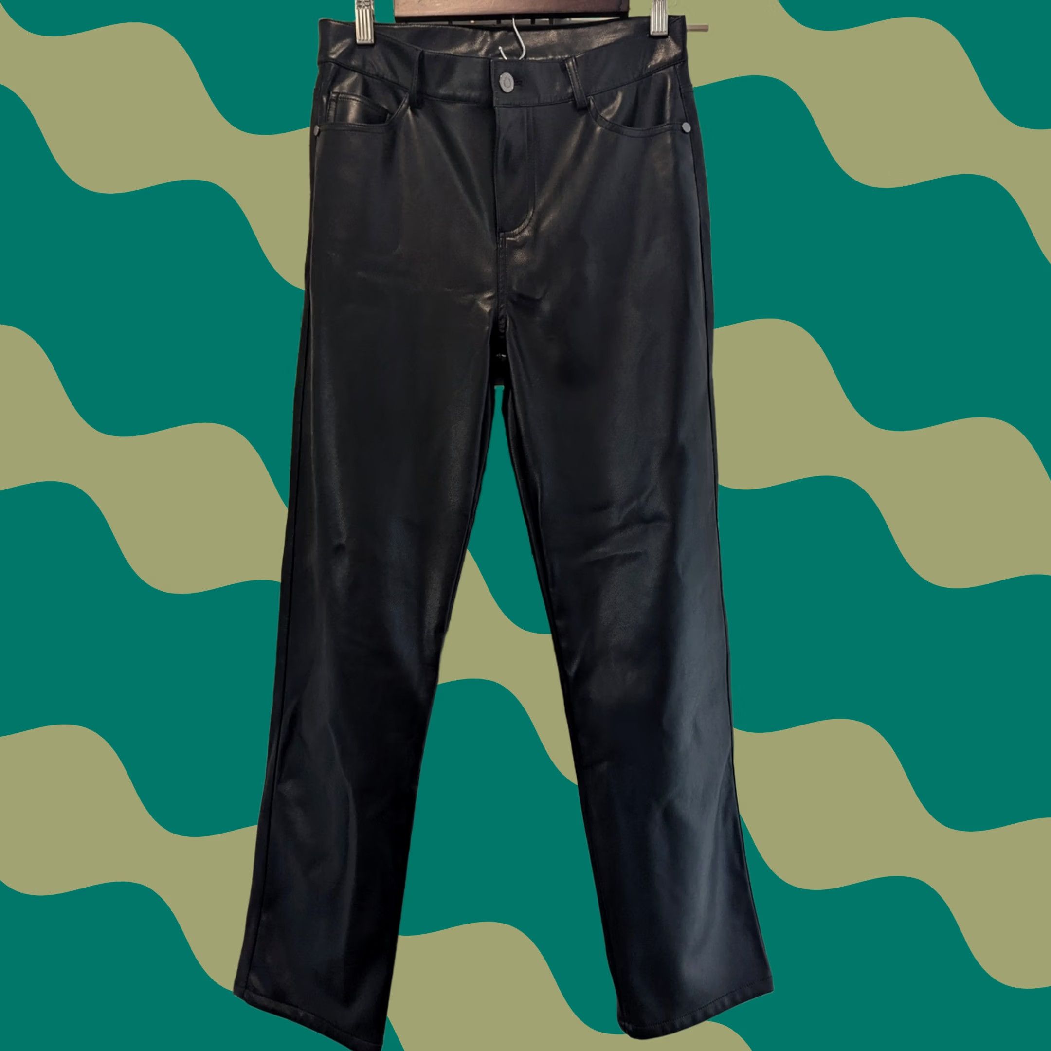 Vintage Mono B Black Vegan Leather Pants Straight Leg Women's M Moto Edgy Punk Goth Pants Casual Streetwear Size 32" / US 10 / IT 46 - 1 Thumbnail