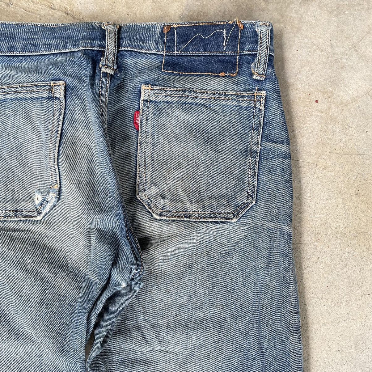 If Six Was Nine Rare Vintage 80s Edwin Distressed Flare Faded Mud Wash Denim Size US 31 - 17 Thumbnail