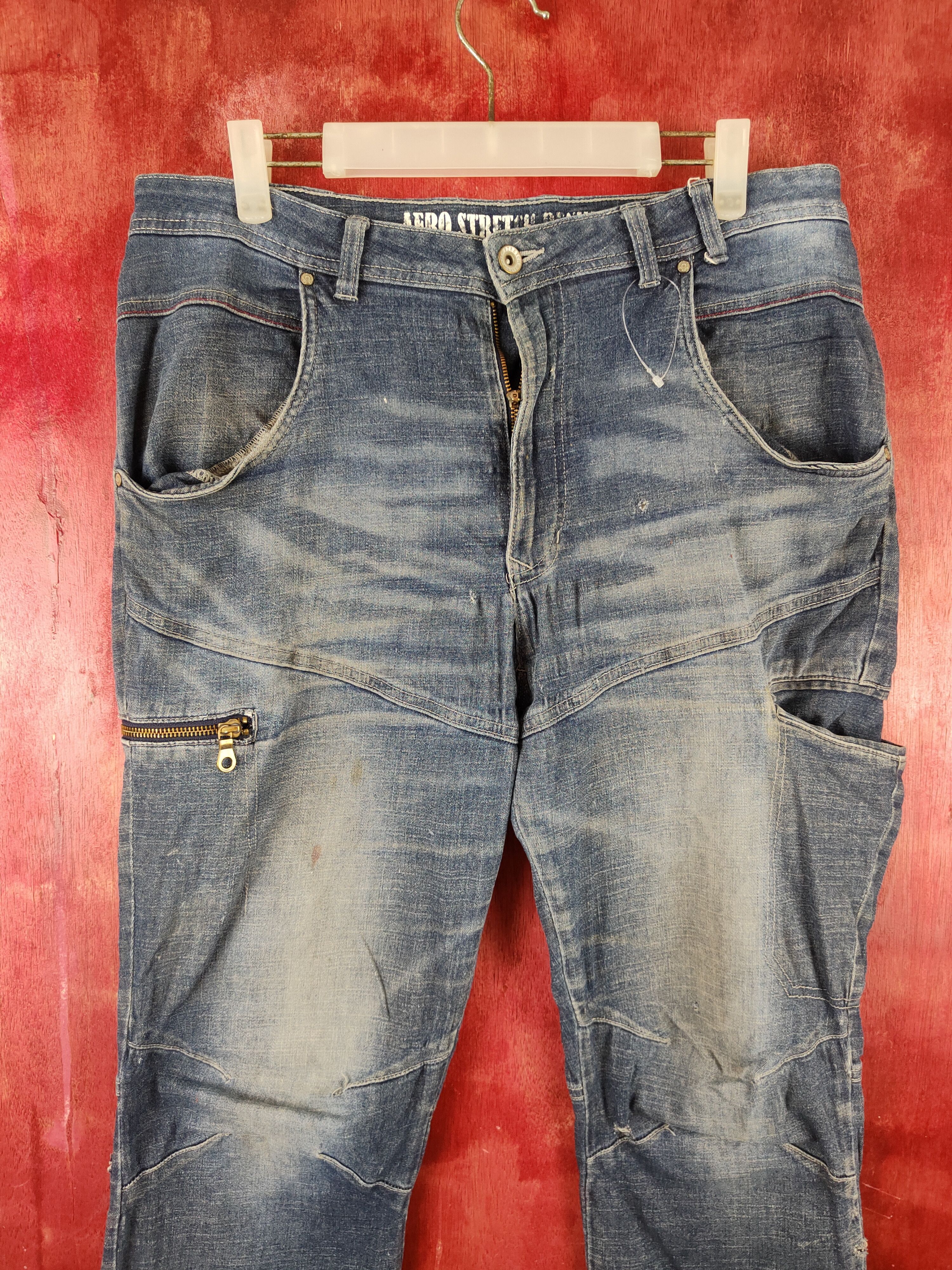 Japanese Brand FieldCore Blue Distressed Ripped Stretch Jeans #S2125 Size US 34 / EU 50 - 2 Thumbnail
