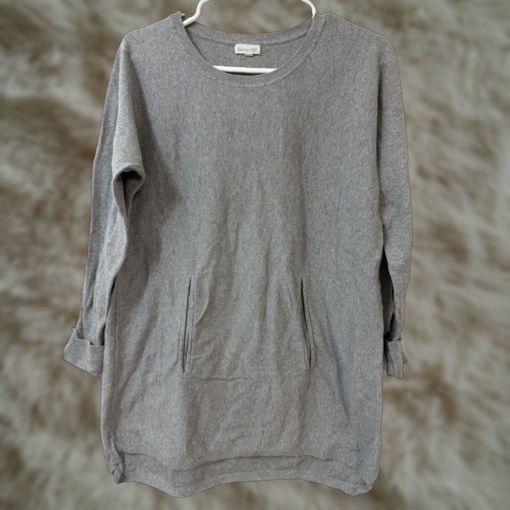 Vintage Garnet Hill Gray Sweater XS Women Kangaroo Pocket Organic Cotton Long Sleeve Pullover Knit Size XS / US 0-2 / IT 36-38 - 1 Thumbnail