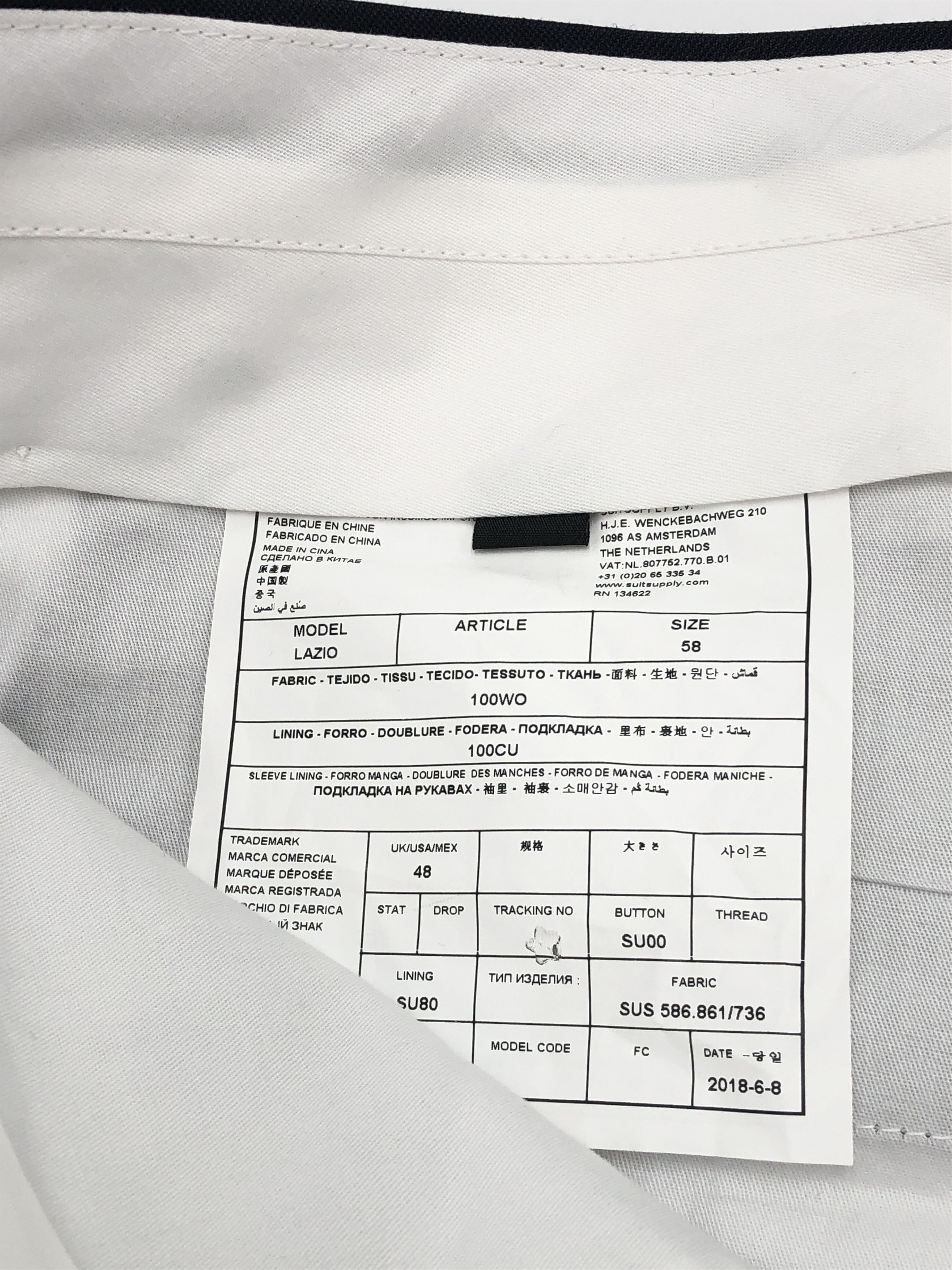 Suitsupply Lazio Wool Formal Suit EU:58; UK/US:48 - W46 L34 Size 48R - 15 Thumbnail