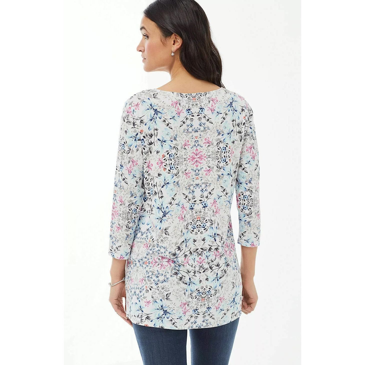 Other J Jill Floral Scoop Neck 3/4 Sleeve Tee White Womens XS Size XS / US 0-2 / IT 36-38 - 9 Thumbnail