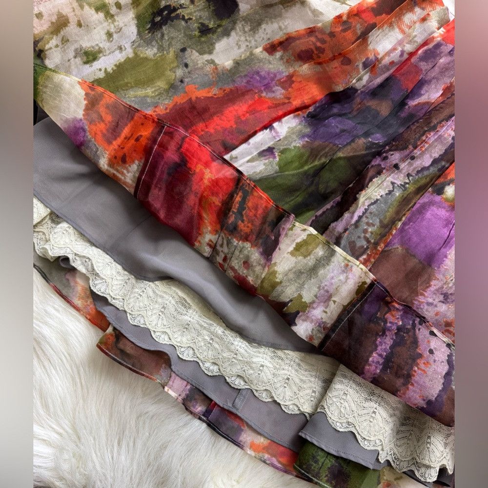 Anthropologie Anthropologie Edme & Esyllte 100% Silk Watercolor Full Skir Size 26" / US 2 / IT 38 - 4 Thumbnail