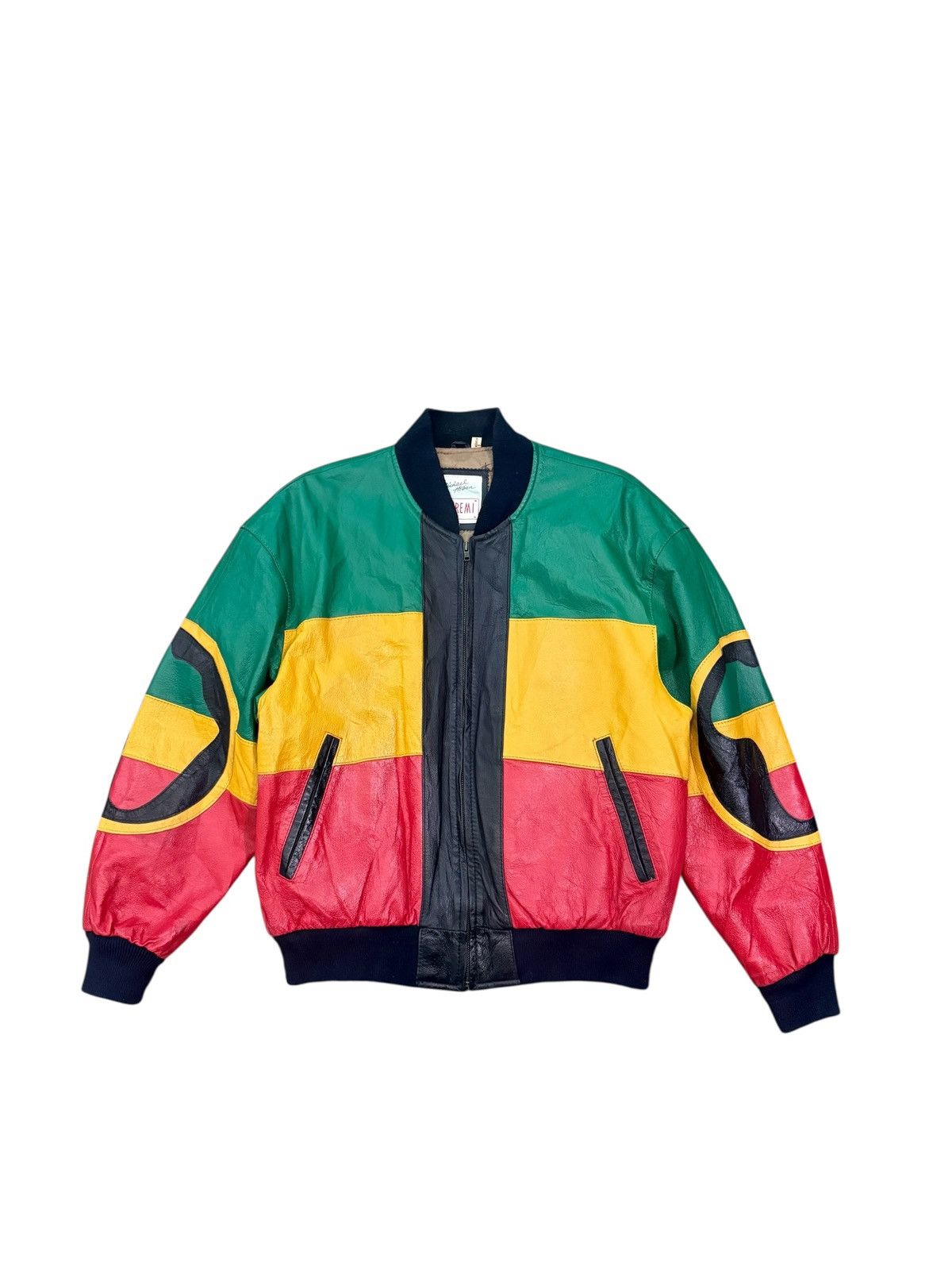 Michael Hoban RARE VINTAGE MICHAEL HOBAN RASTA LEATHER BOMBERS JACKET Size US M / EU 48-50 / 2 - 3 Thumbnail