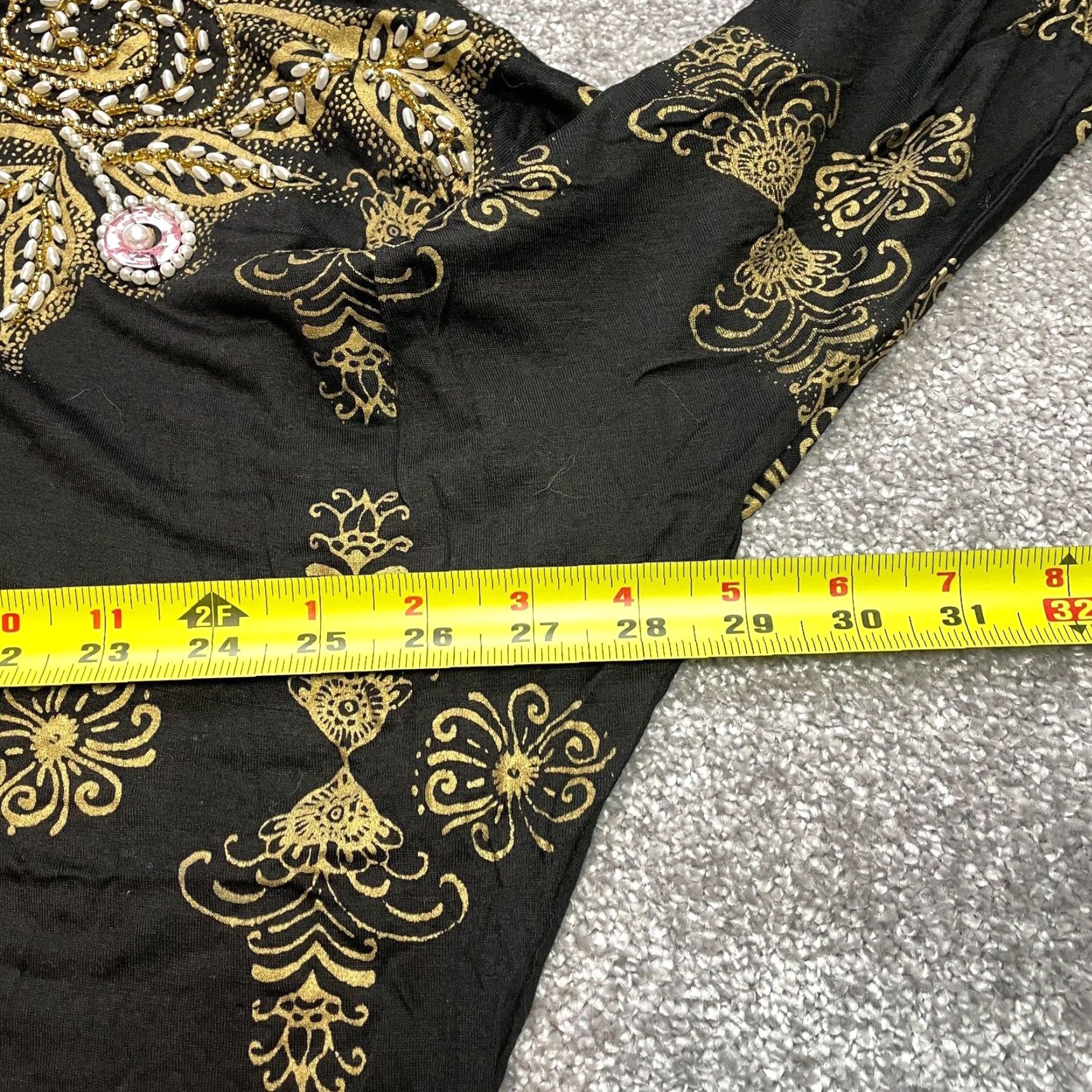 Vintage Bali Blouse Womens One Size Black Gold Beaded Shiny Hearts Soft Size ONE SIZE - 6 Thumbnail